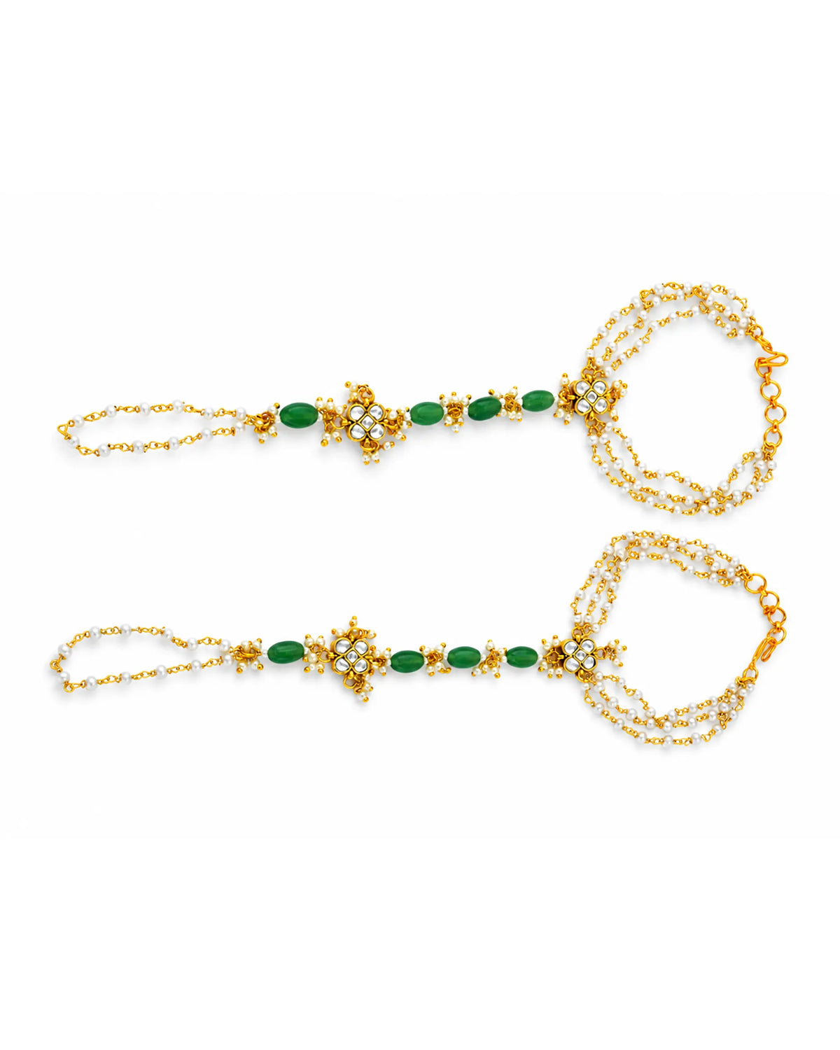 Traditional Kundan Hathphool Hand Harness, Indian Bridal Pearl Stone Hand Accessory