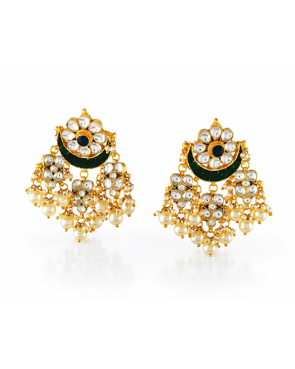 Kundan Chandbali Earrings with Pearl Drops
