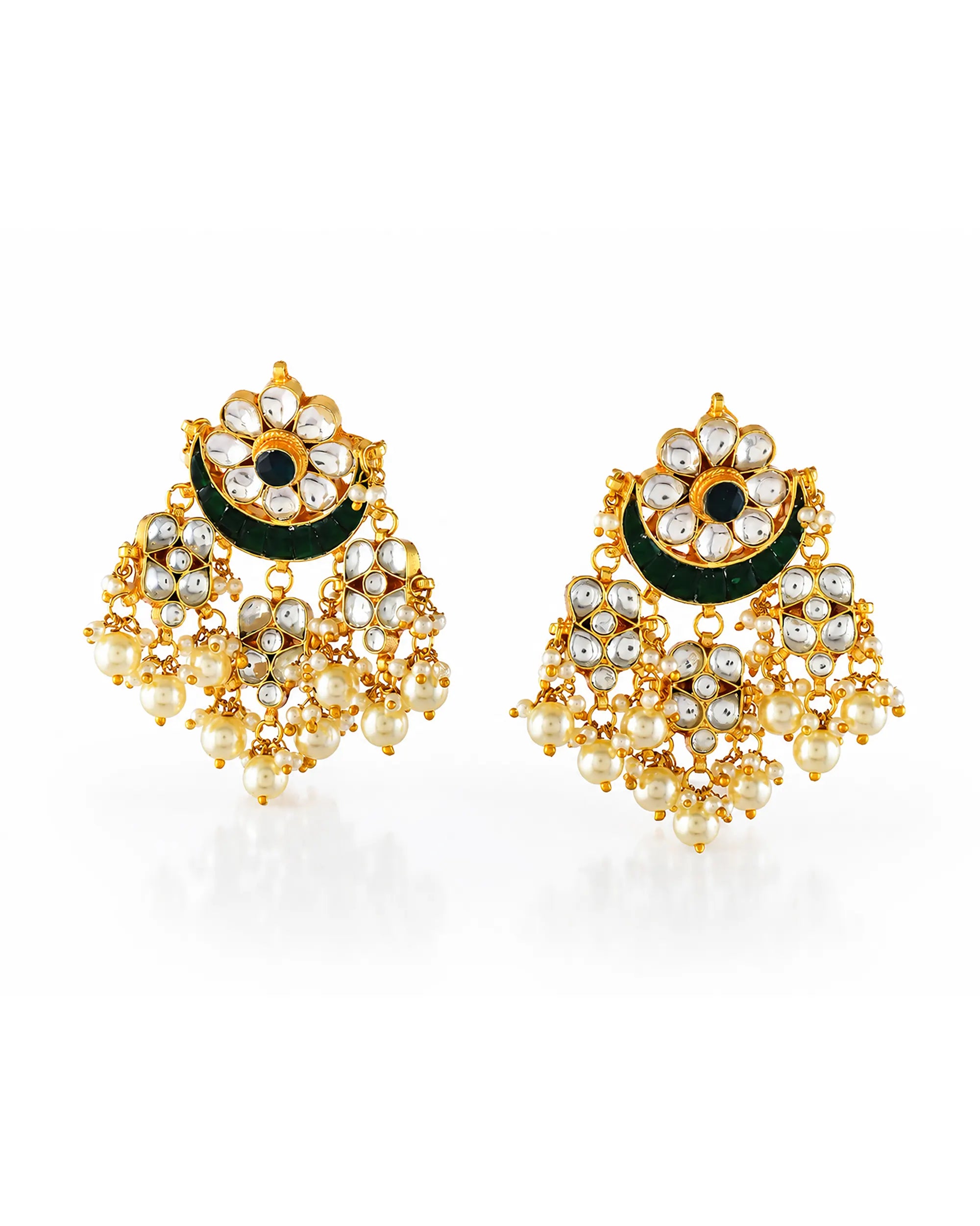 Kundan Chandbali Earrings with Pearl Drops