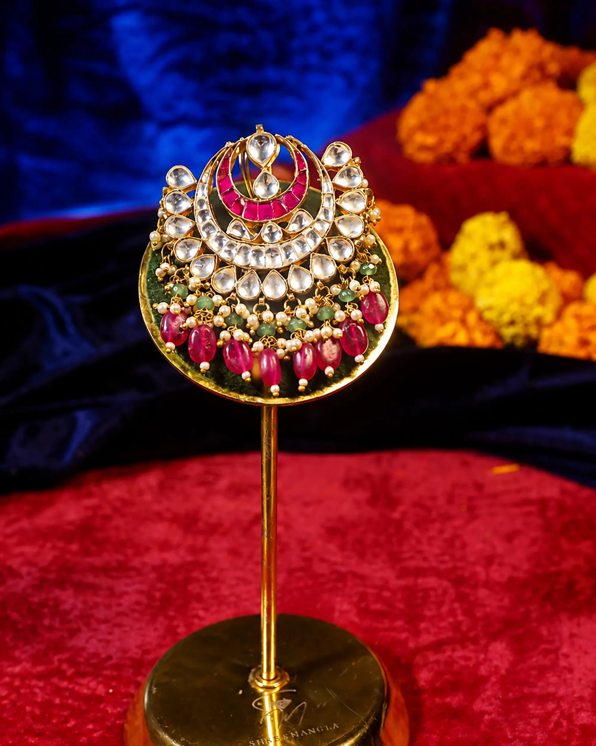 Traditional Kundan Hair Brooch, Pink Stone Bridal Accessory