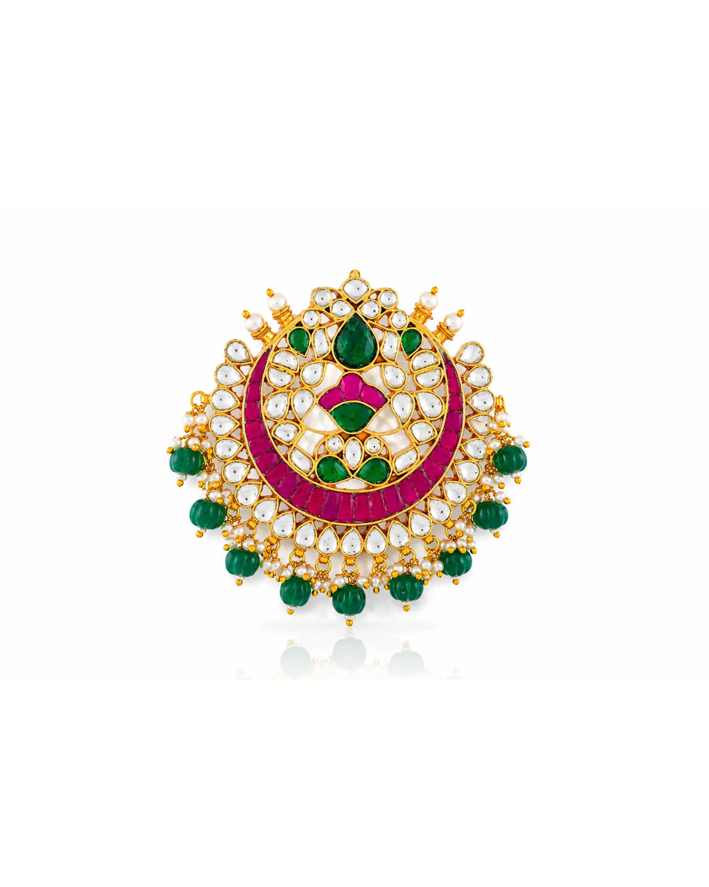 Indian Bridal Hair Brooch, Kundan Red Green Stones Braid Accessory