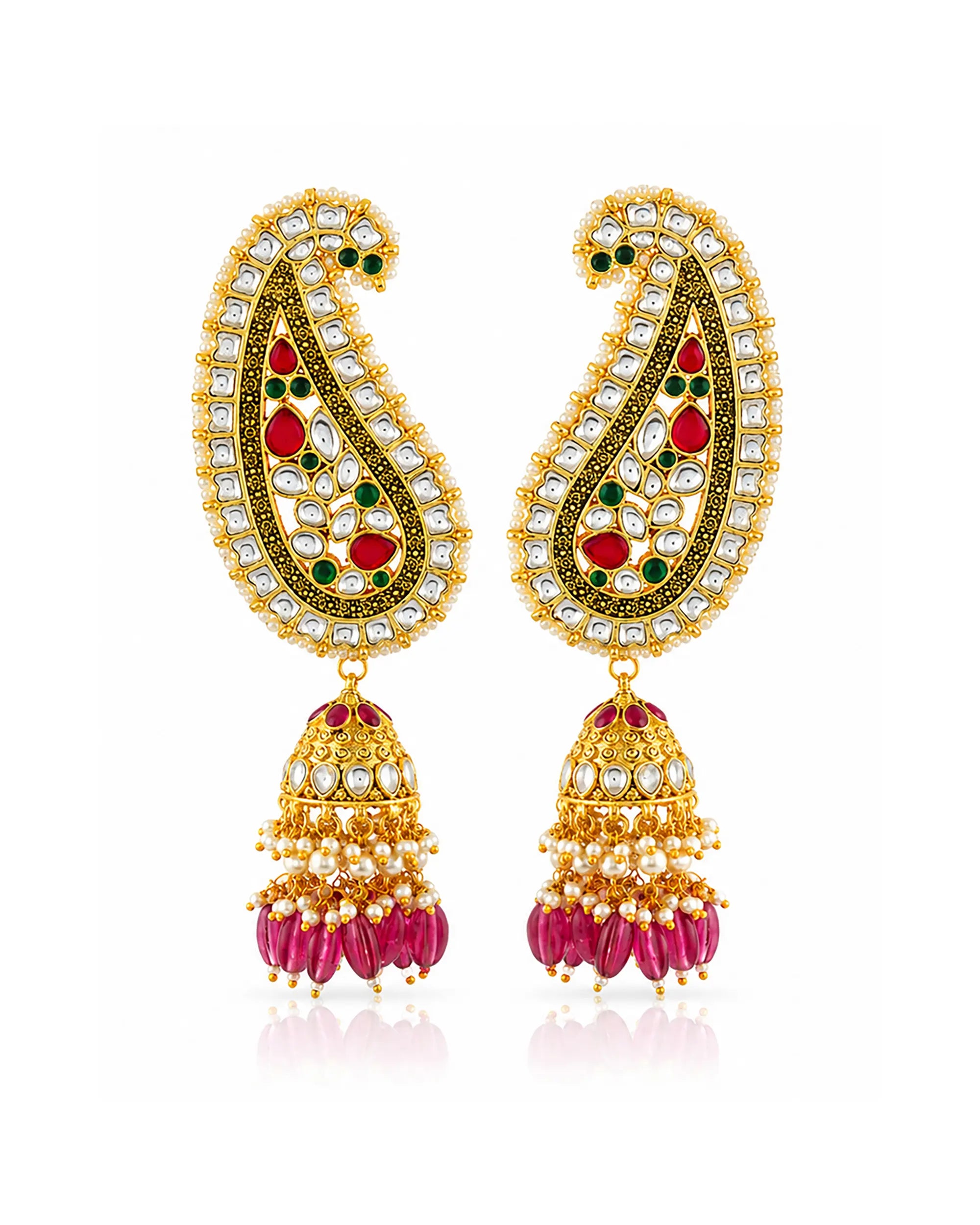 Heavy Kundan Earcuffs Ruby Emerald Indian Earrings