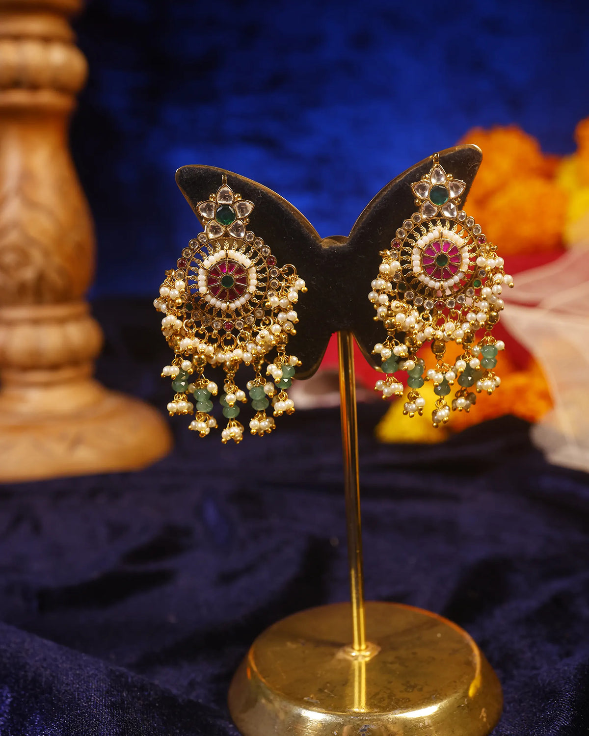 Traditional Kundan Earrings, Ethnic Indian Jewelry for Weddings Earrings with Multi-Color Stones