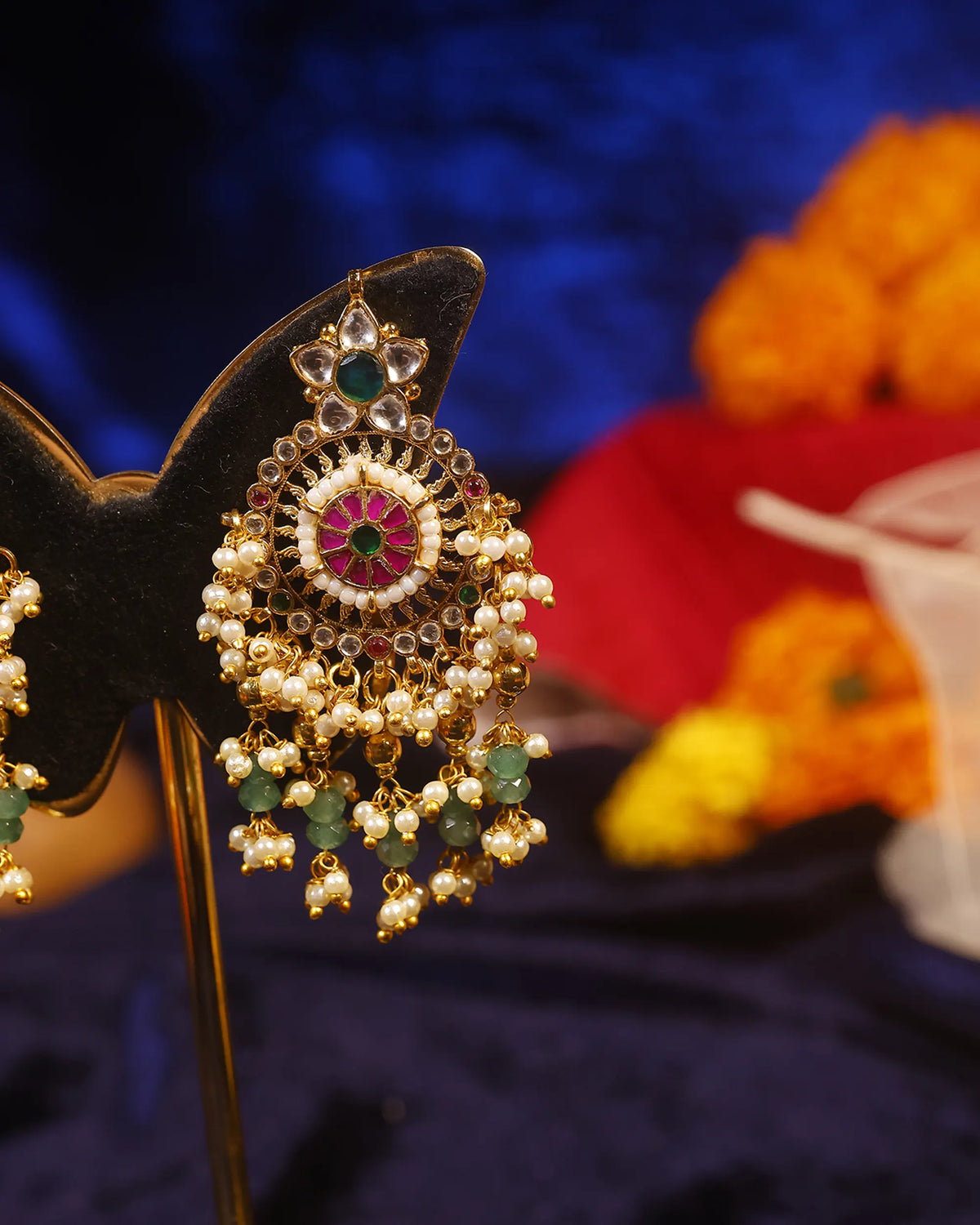 Traditional Kundan Earrings, Ethnic Indian Jewelry for Weddings Earrings with Multi-Color Stones