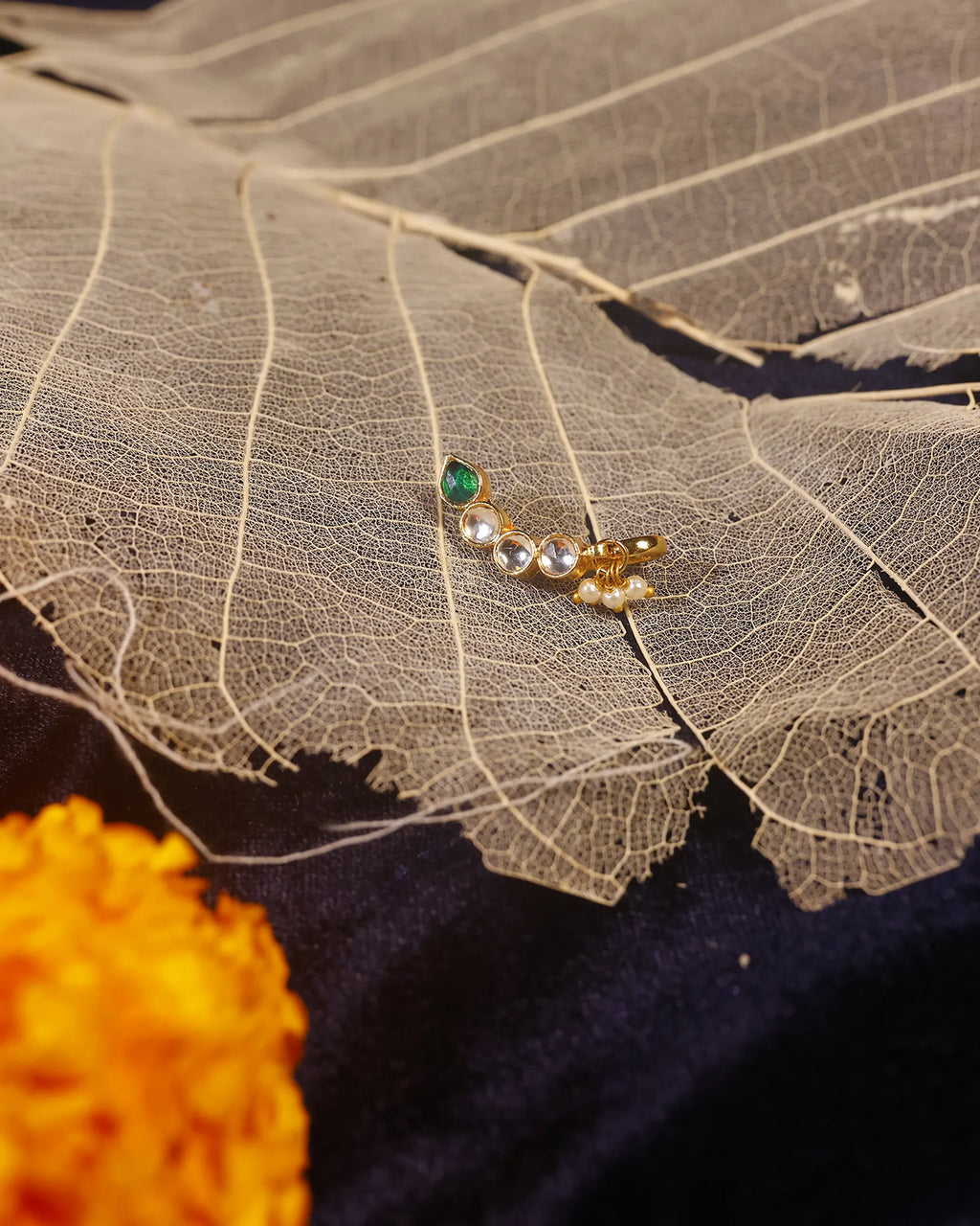 Traditional Kundan Nose Pin Clip On, Gold-Toned Wedding Jewelry