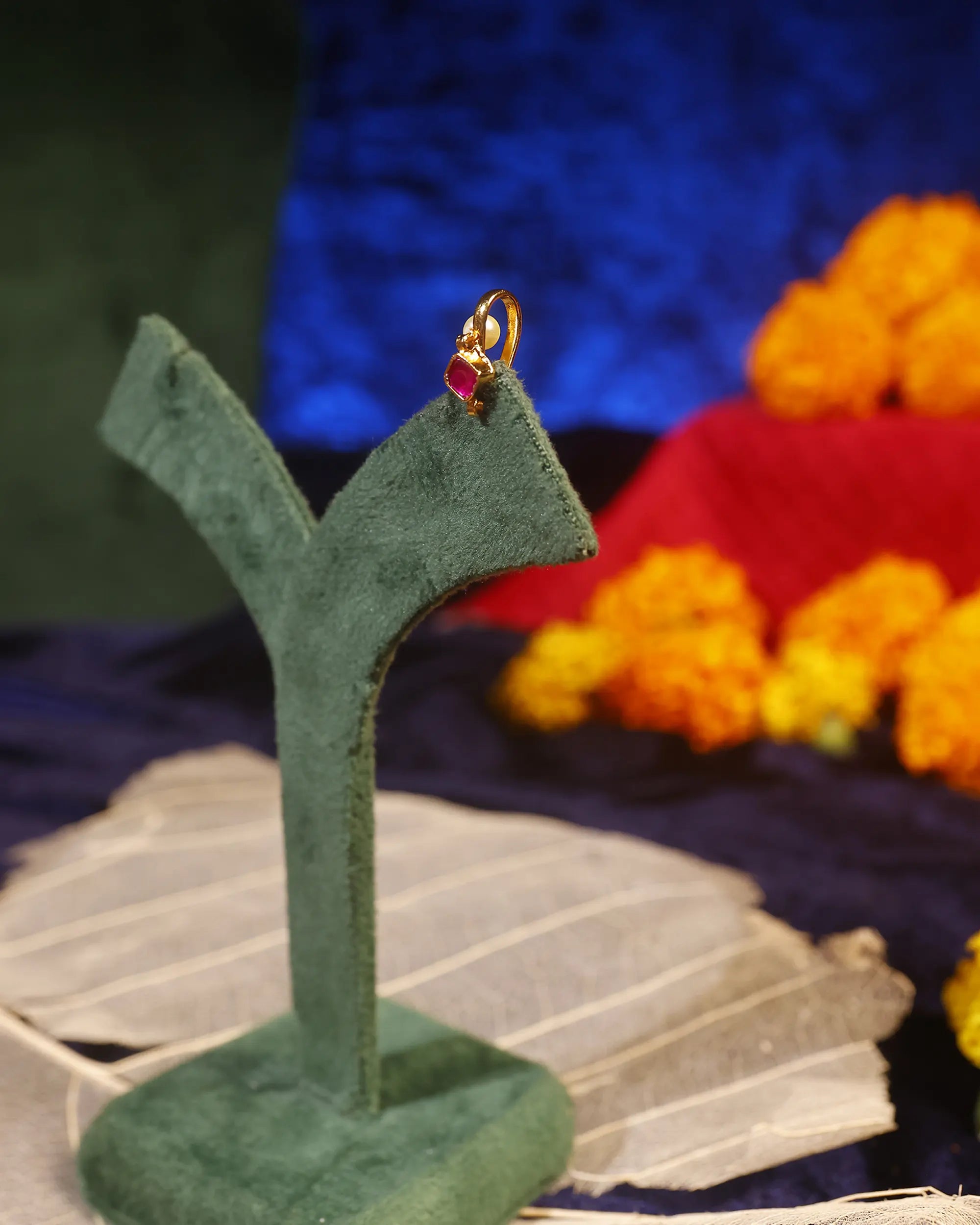 Gold Plated Pink Stone Clip-On Nose Ring, Kundan Style Miniature Nath Pearl