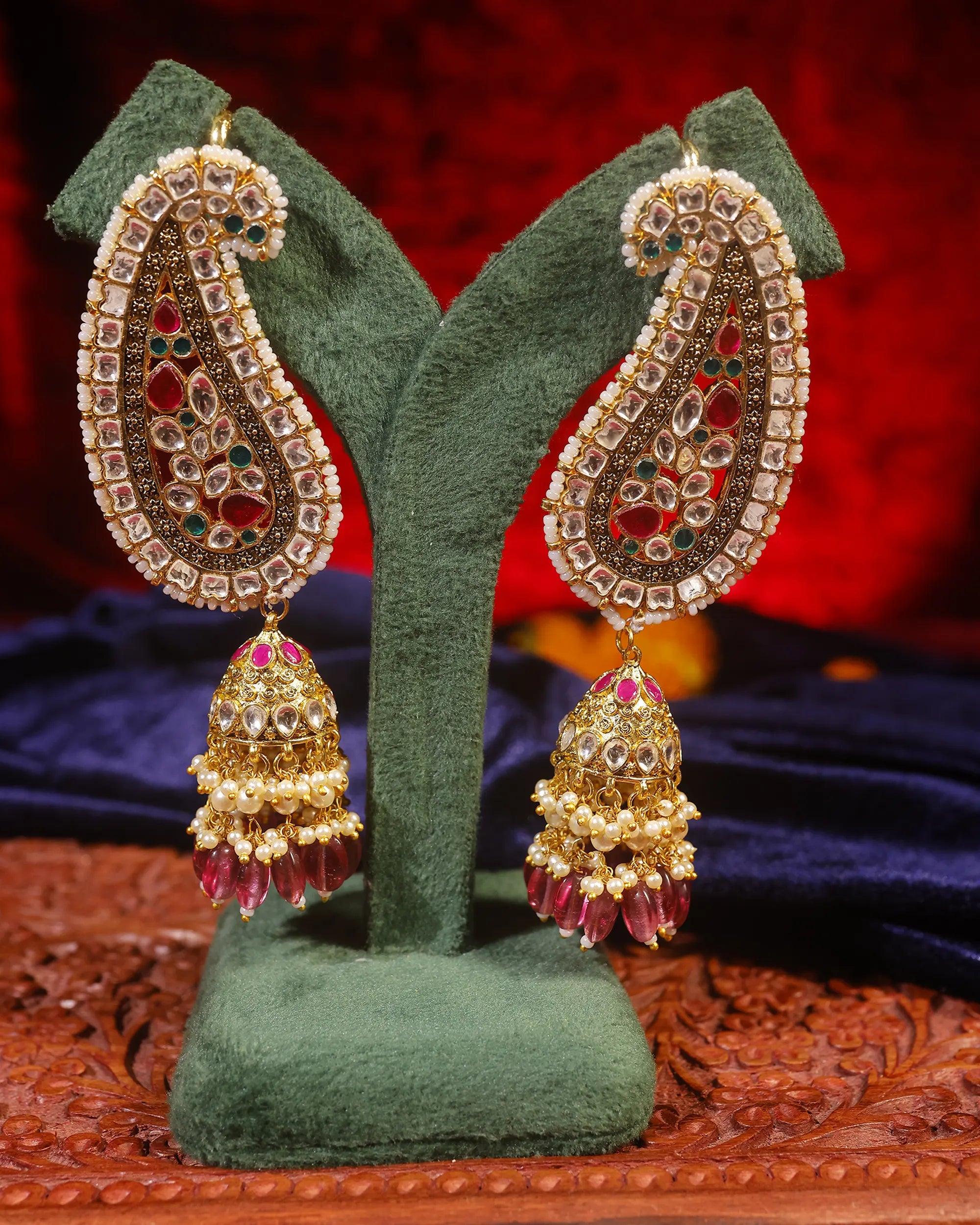Heavy Kundan Earcuffs Ruby Emerald Indian Earrings