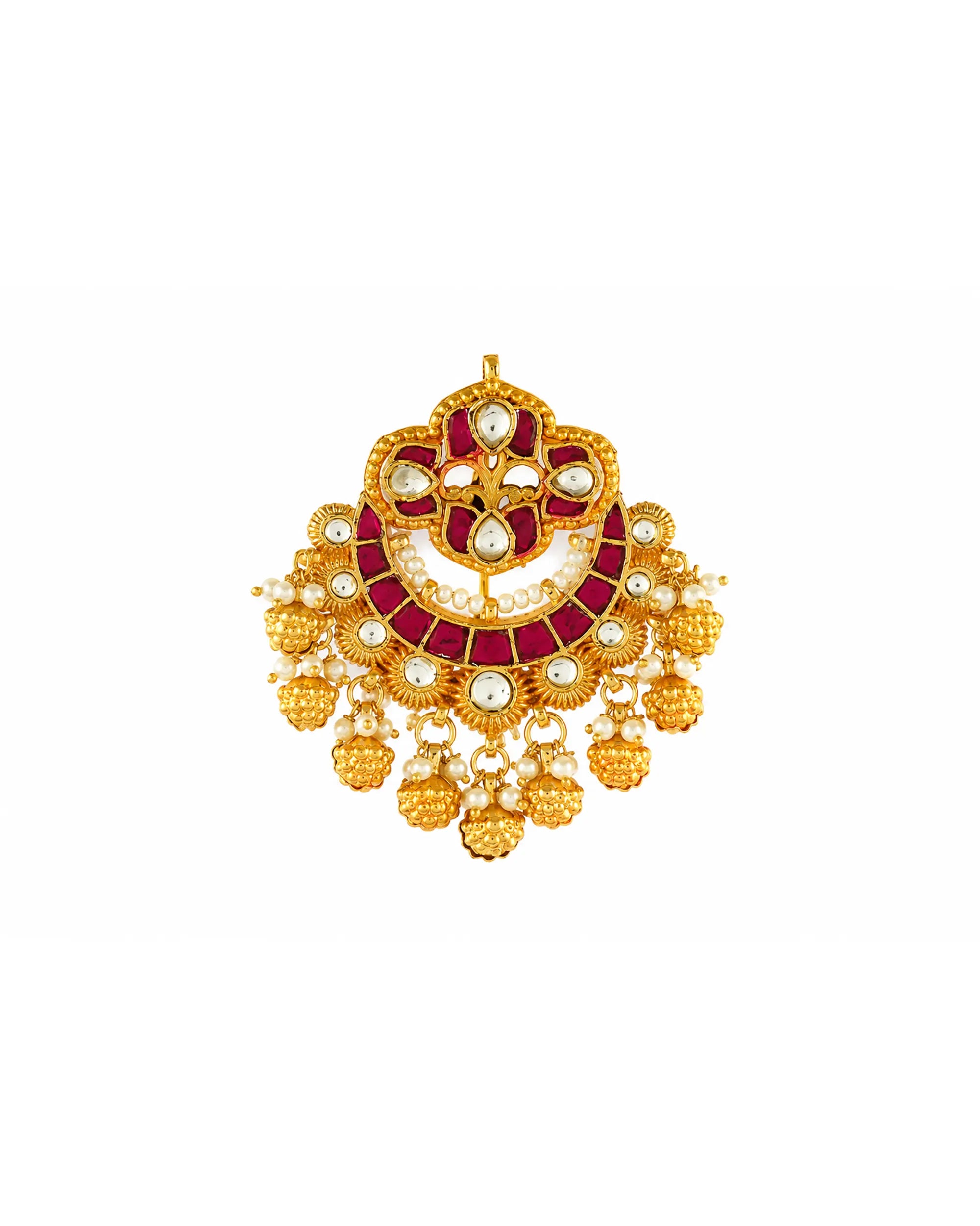 Kundan Hair Brooch, Ruby Stone Bridal Accessory