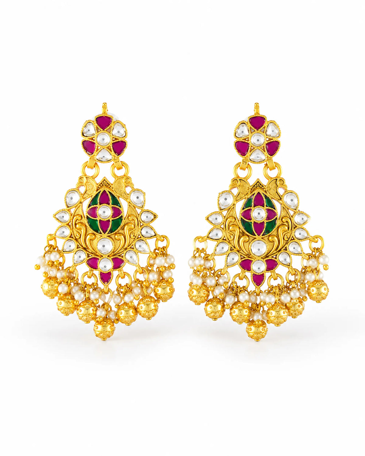 Traditional Kundan Earrings, Ethnic Indian Jewelry for Weddings, Chandbali Earrings with Multi-Color Stones