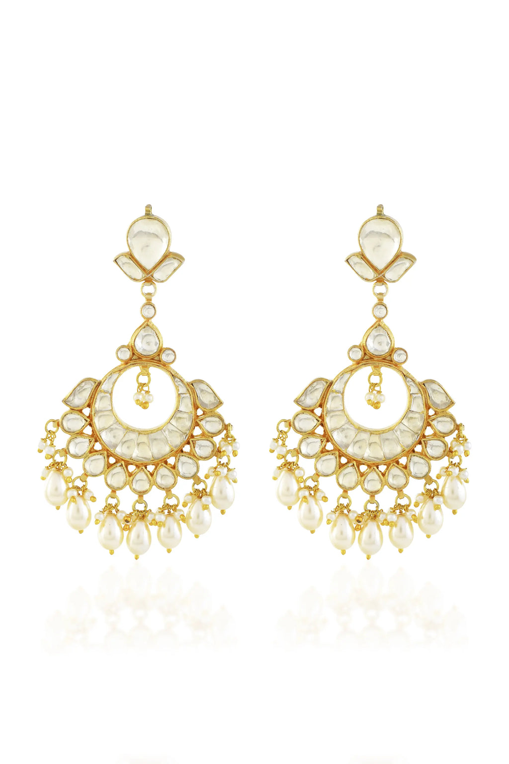 Heritage Pachi Kundan Chandbali Earrings, Pearl Drop Bridal Jewelry