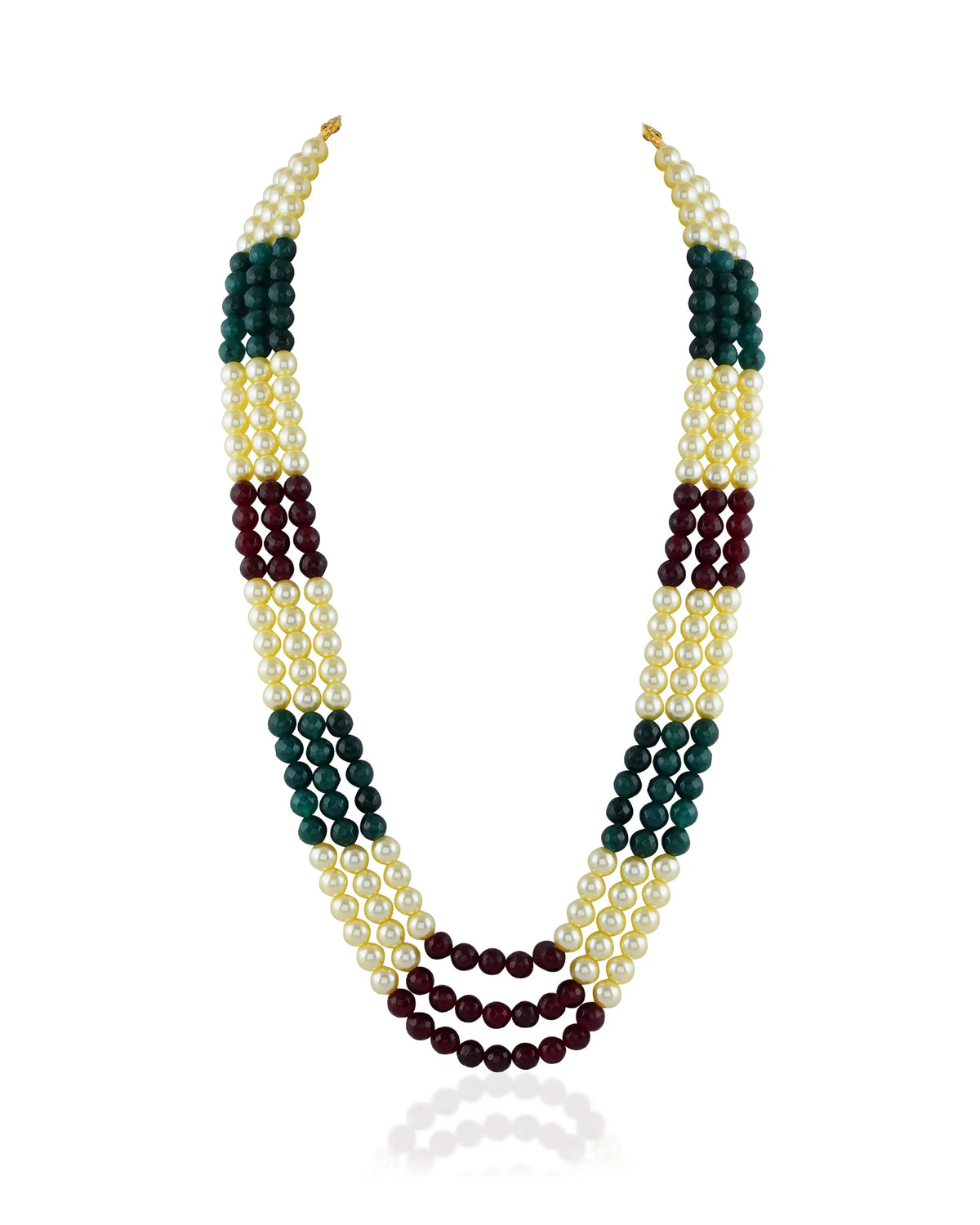 Layered Pearl, Maroon, Emerald Groom Mala, Indian Wedding Necklace for Men