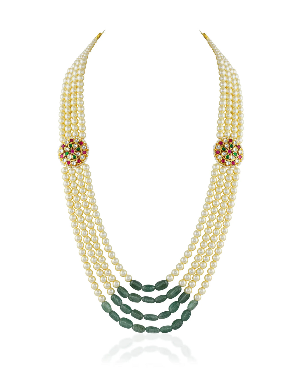 Men's Emerald Ruby Pearl Choker, Royal Jaipur Groom Necklace