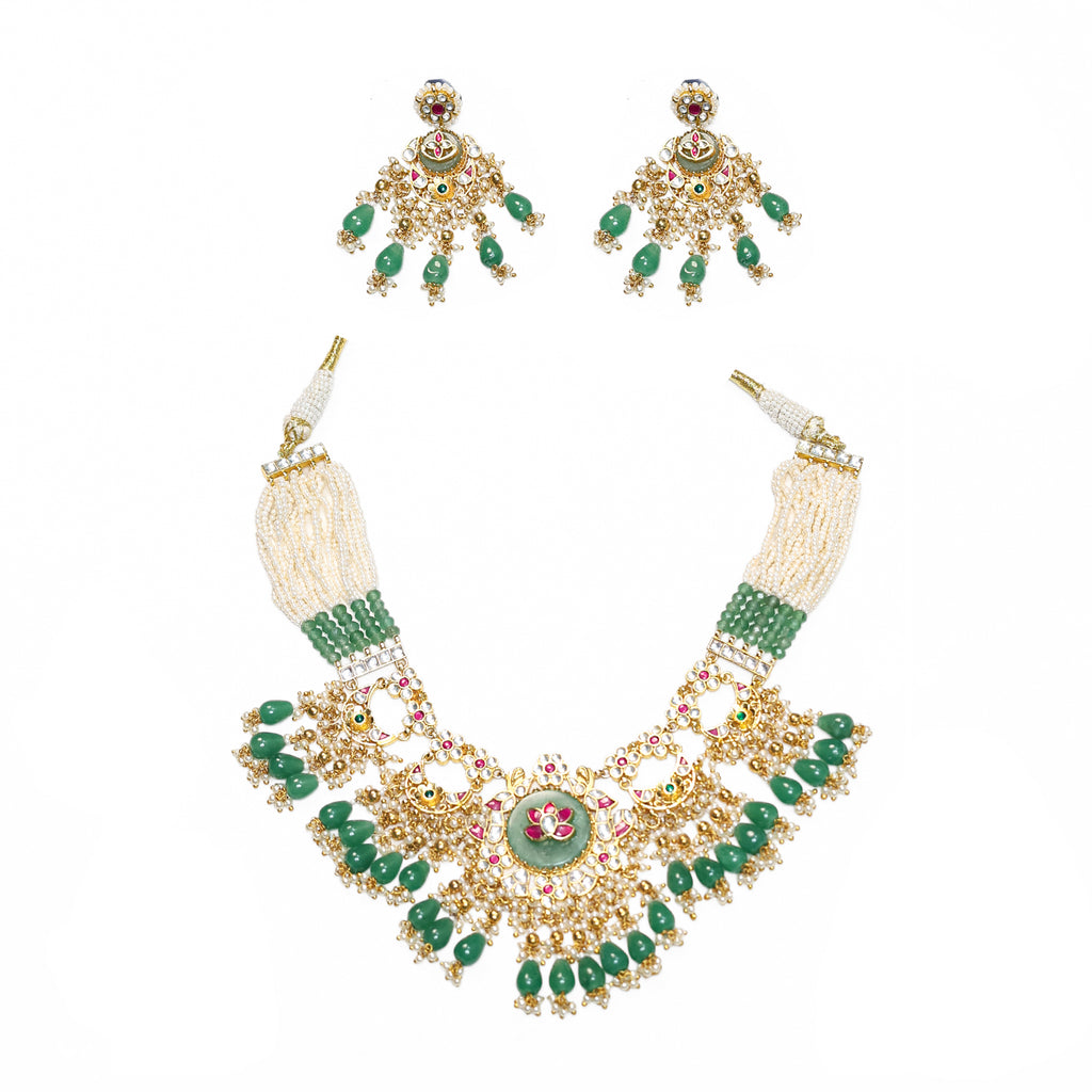 Elegant Gold Plated Choker Necklace Set with Earrings