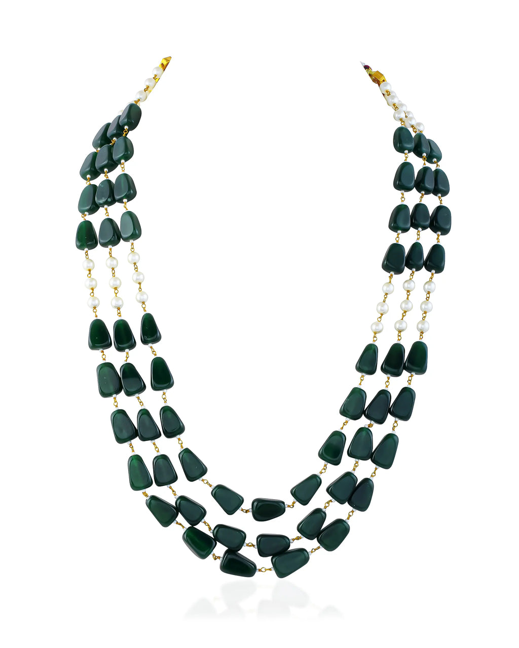 Emerald Green Layered Groom Mala, Men's Pearl Wedding Necklace, Sherwani Jewelry
