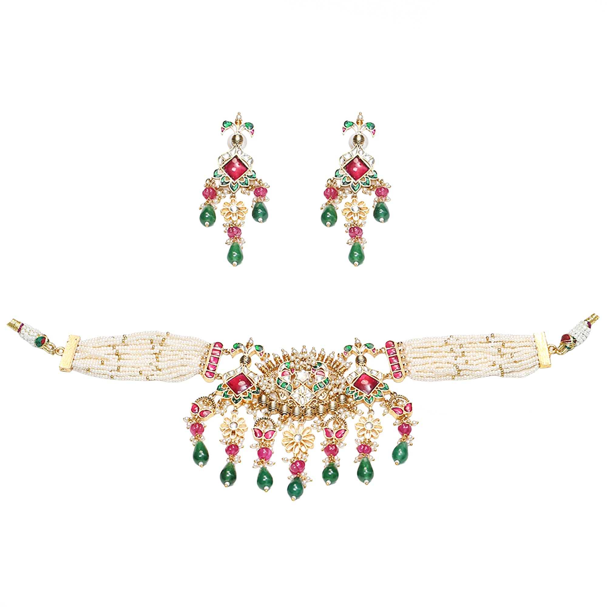 Elegant Gold Plated Choker Necklace Set with Earrings