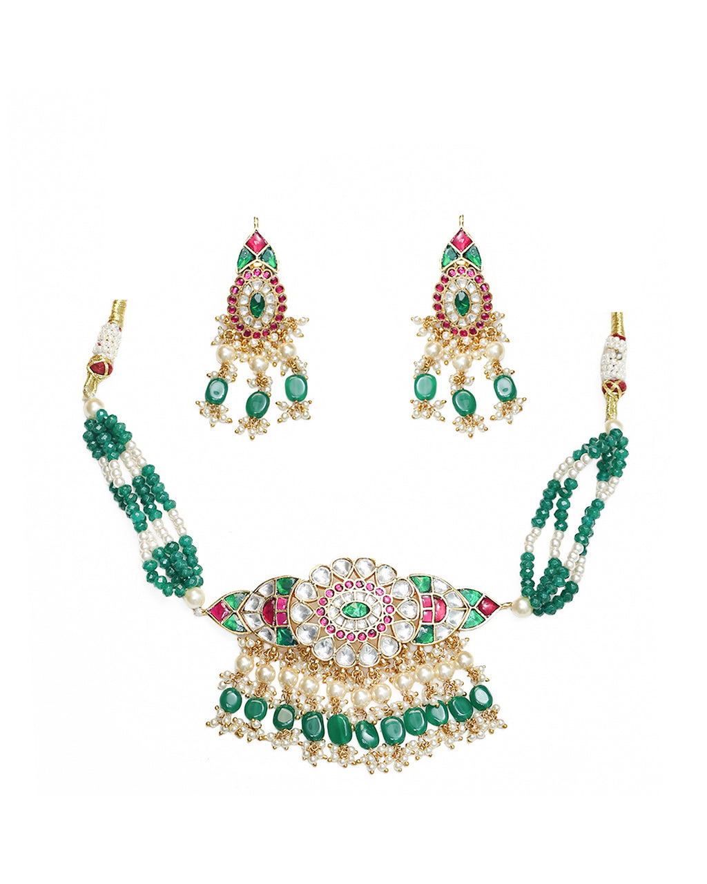 Elegant Gold Plated Choker Necklace Set with Earrings