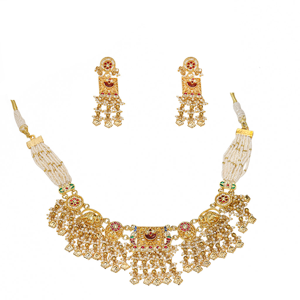 Minimal Gold Finish Necklace Set with Earrings