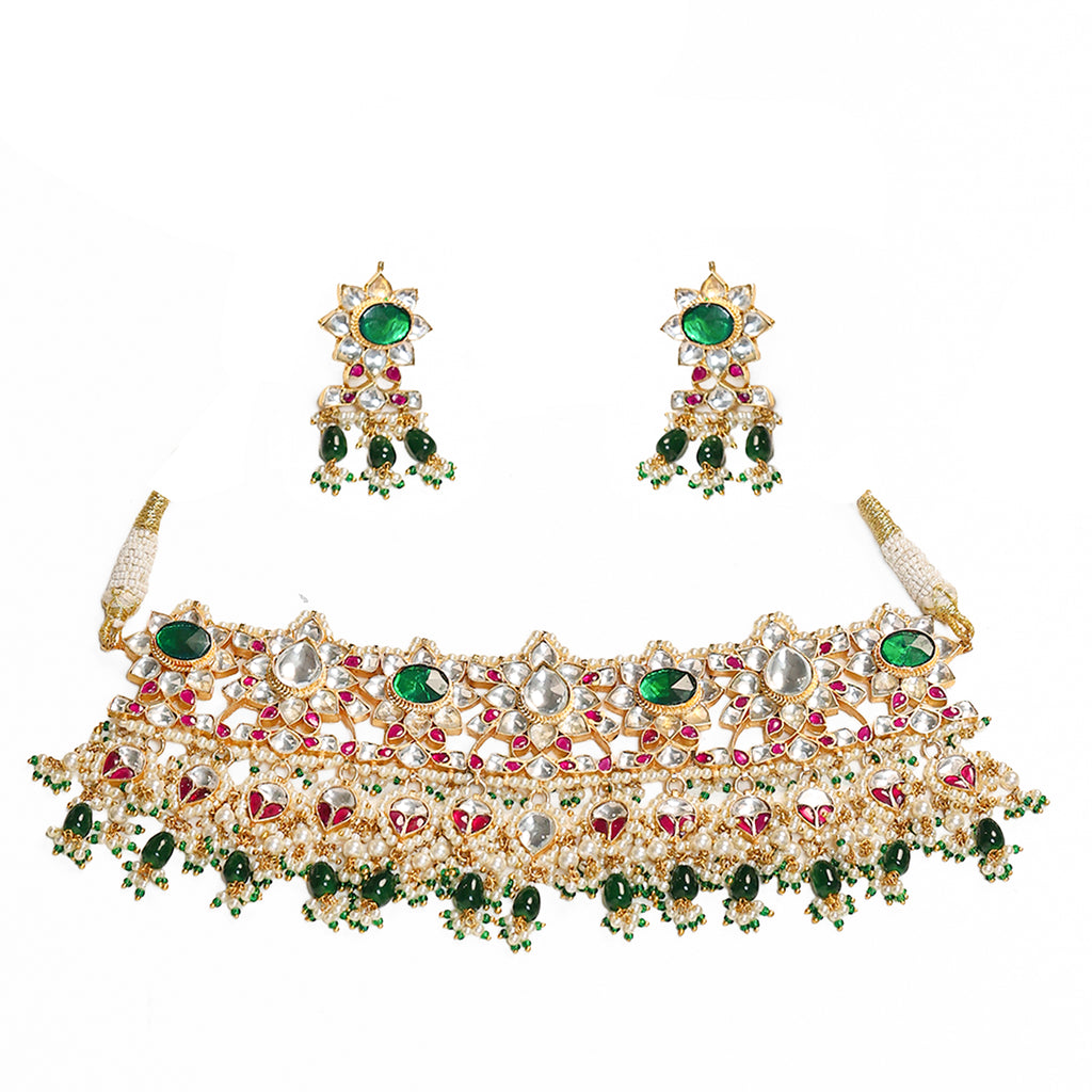 Royal Intricate Choker Necklace Set with Earrings