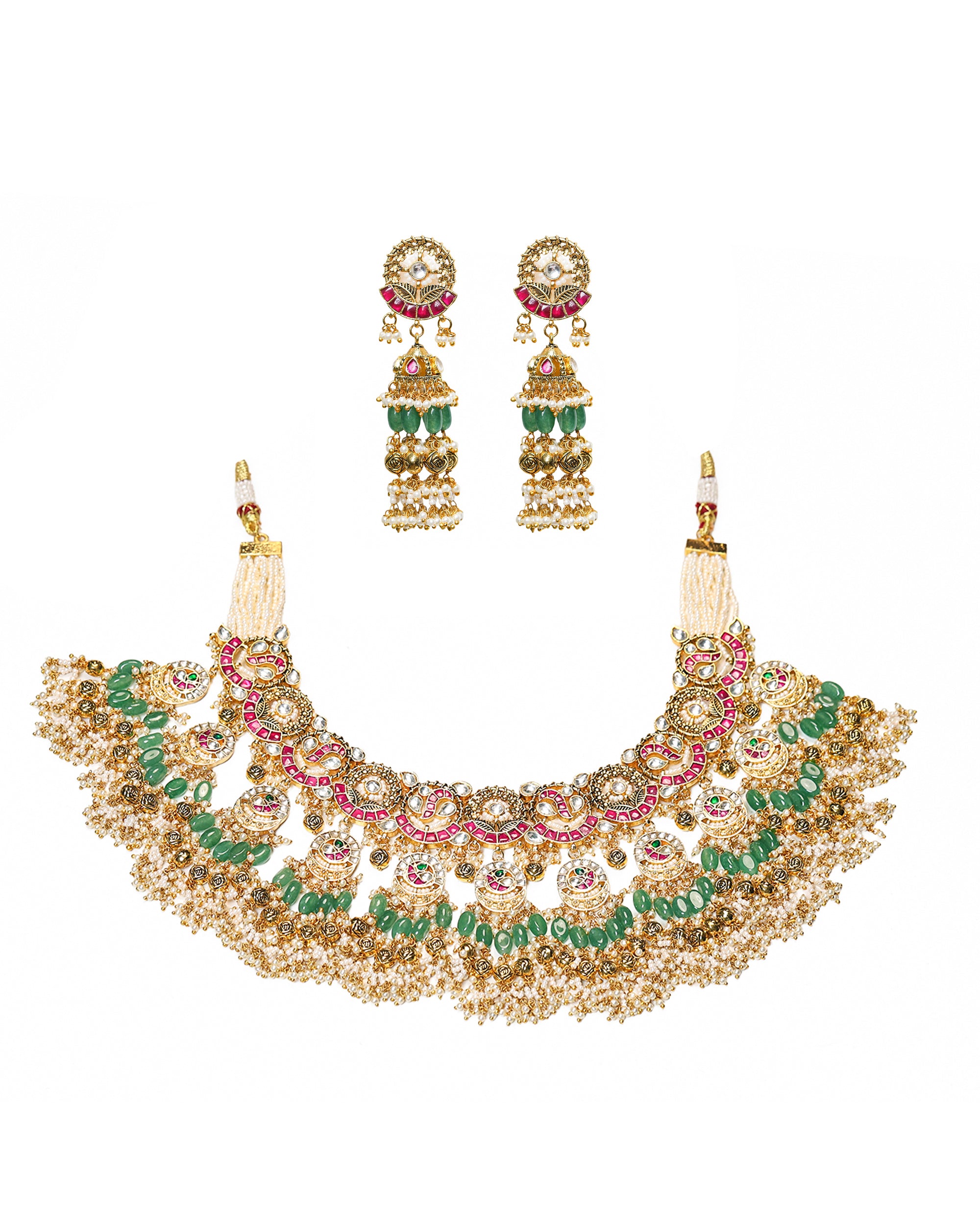 Elegant Gold Plated Choker Necklace Set with Earrings