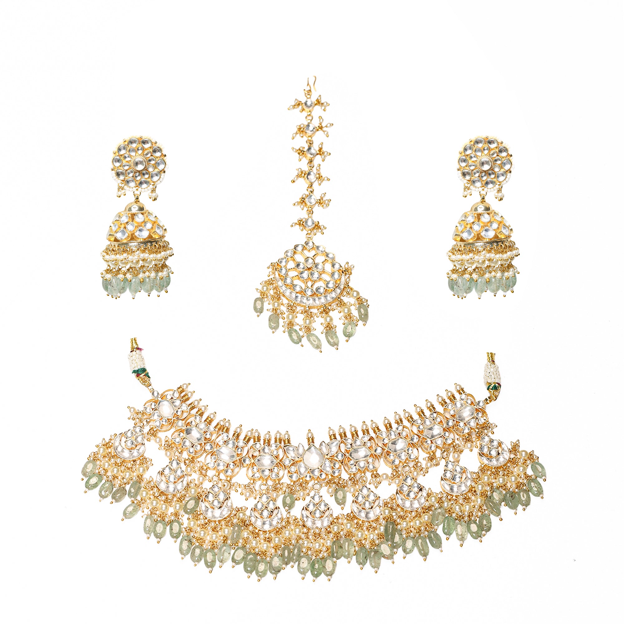 Premium Bridal Kundan Style Necklace Set with Earrings & Tikka
