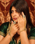Traditional Kundan Pearl Hathphool, Indian Bridal Hand Harness, Red Stone Accessory