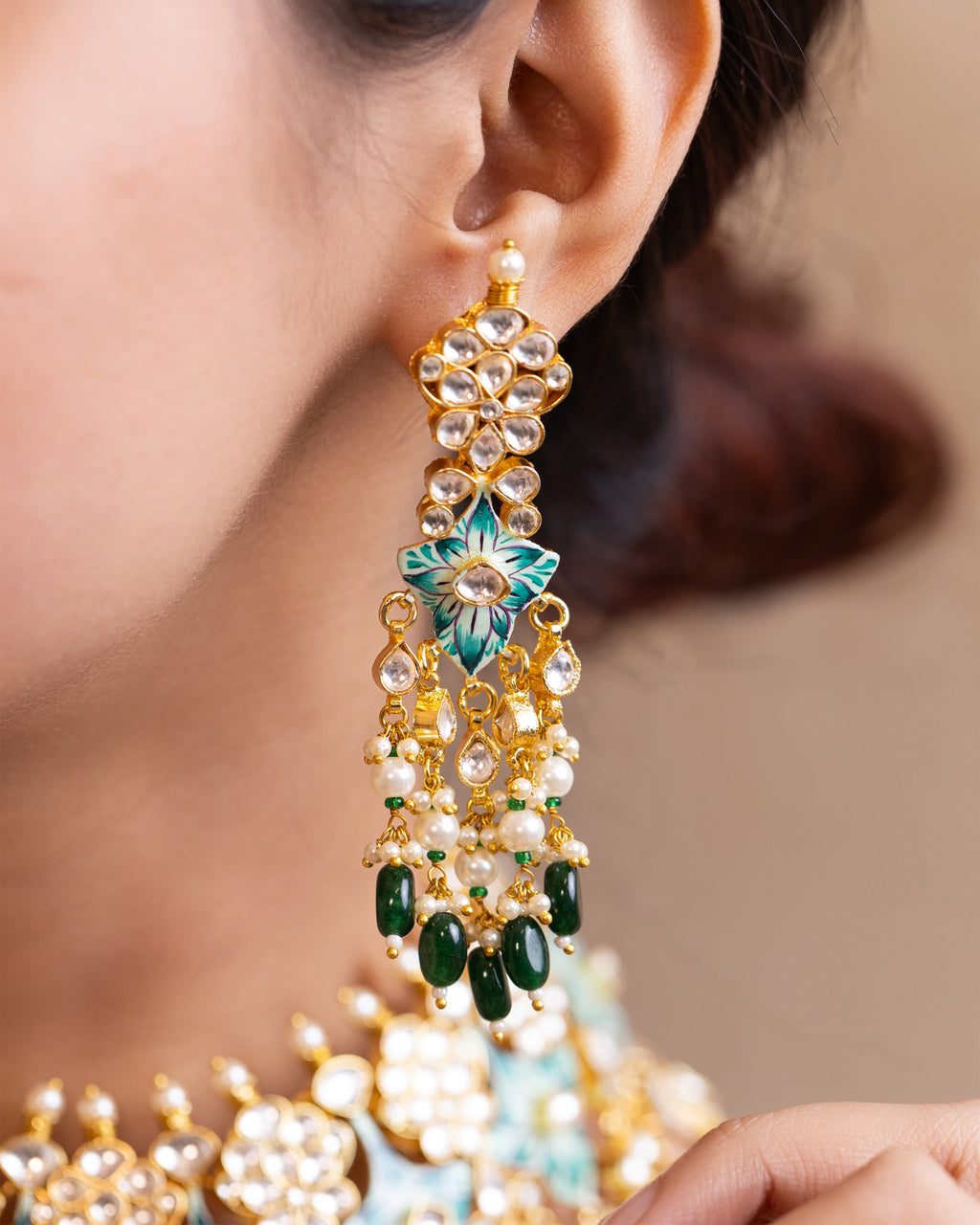 Premium Gold Finish Statement Necklace Set with Earrings