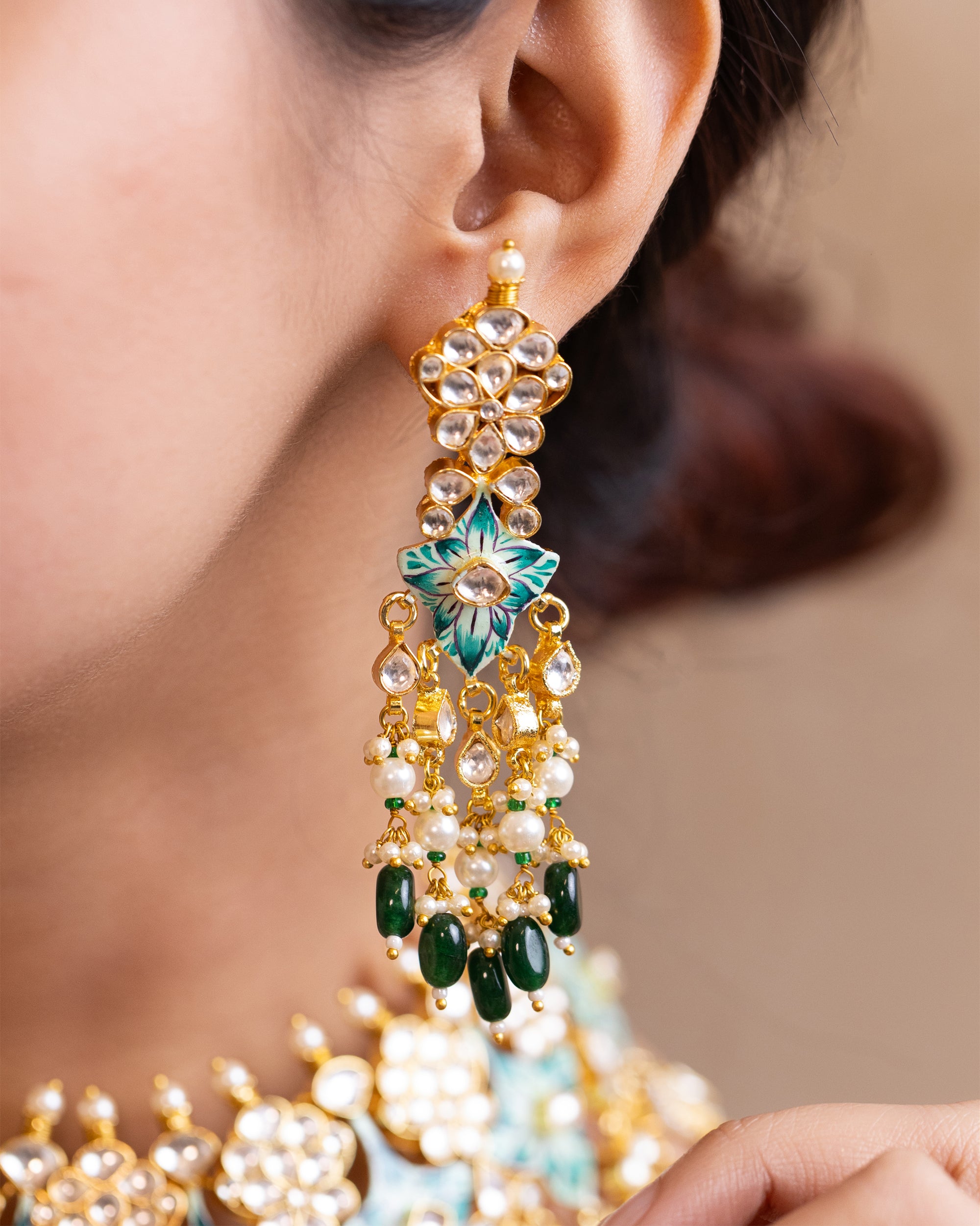 Premium Gold Finish Statement Necklace Set with Earrings