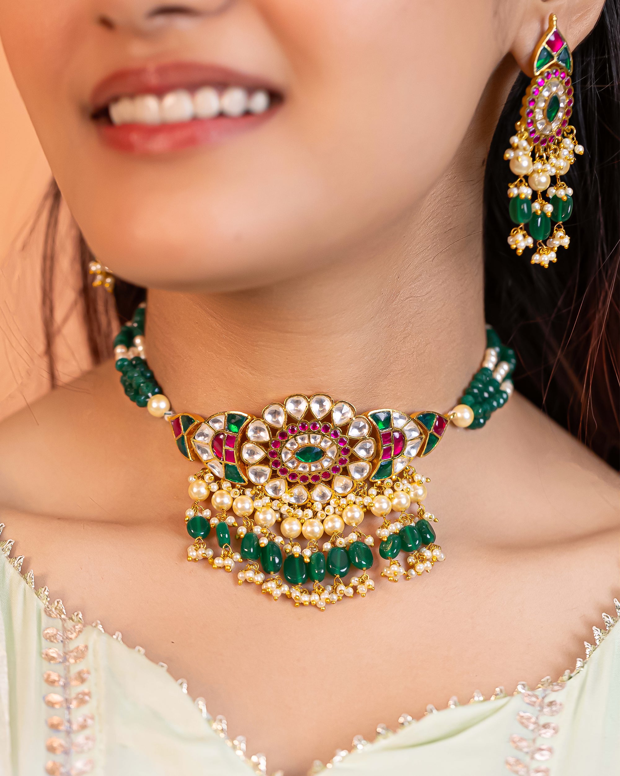 Elegant Gold Plated Choker Necklace Set with Earrings
