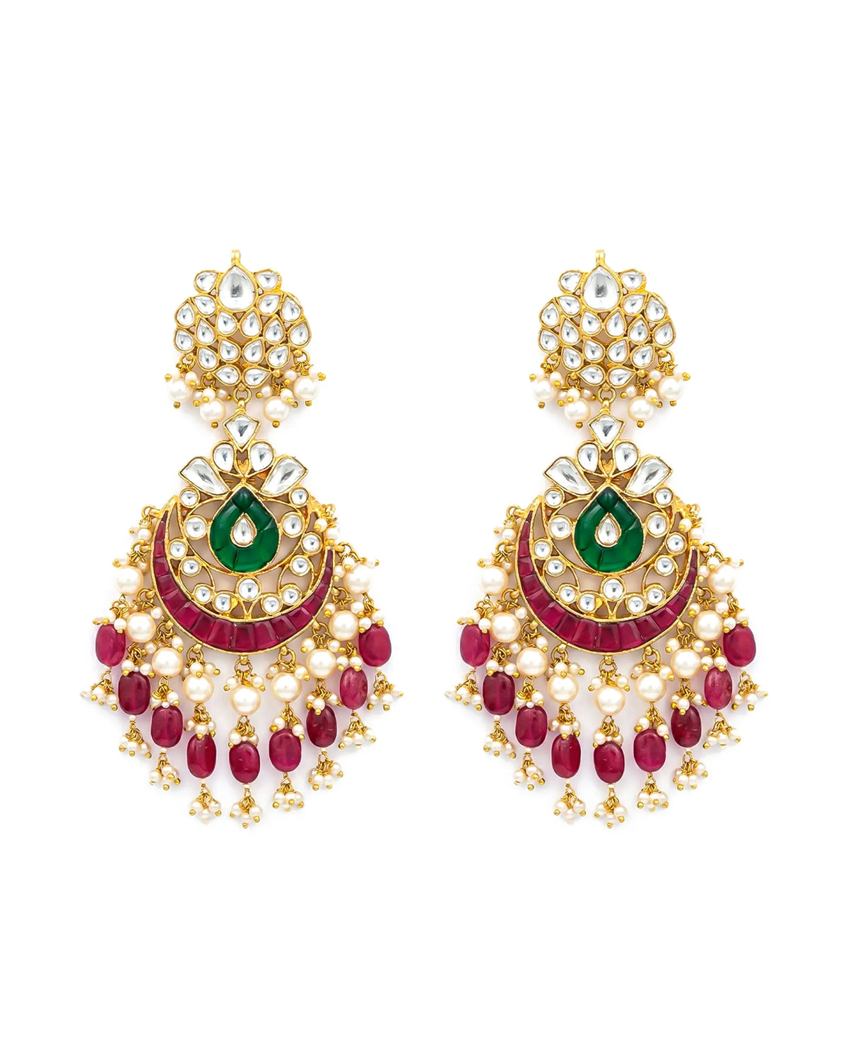 Heritage Pachi Kundan Chandbali Earrings, Emerald Teardrop Ruby Accent Bridal Jewelry