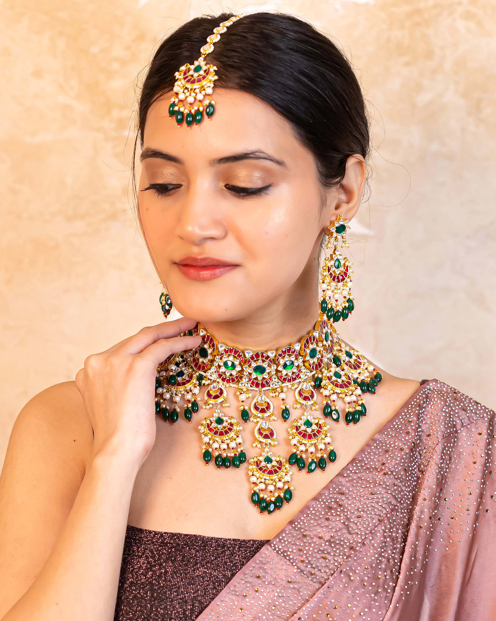 Royal Premium Bridal Necklace Set with Earrings & Tikka