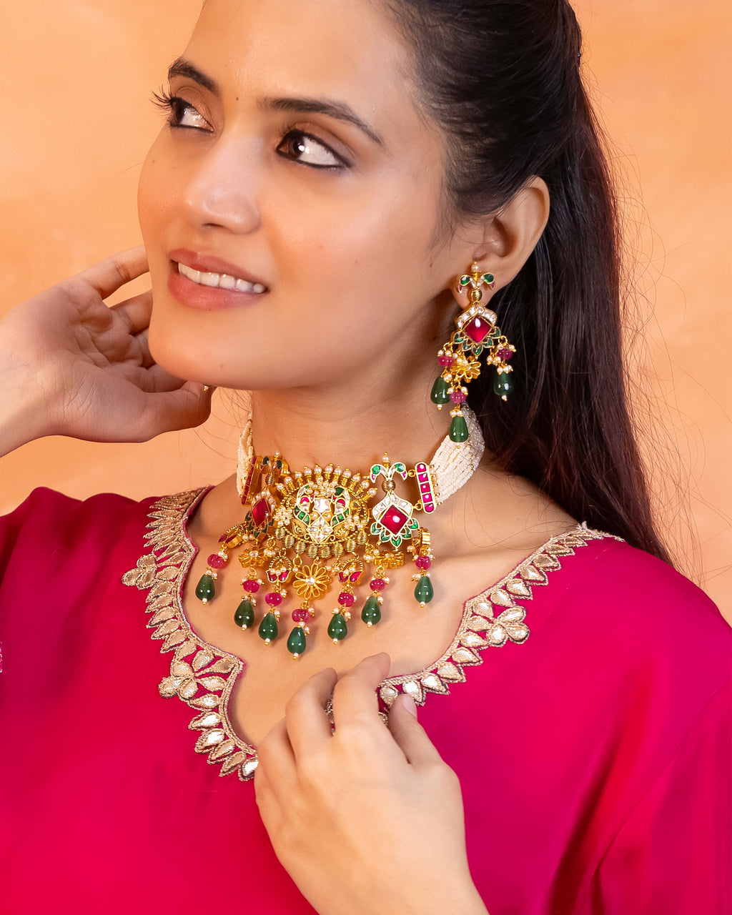 Elegant Gold Plated Choker Necklace Set with Earrings
