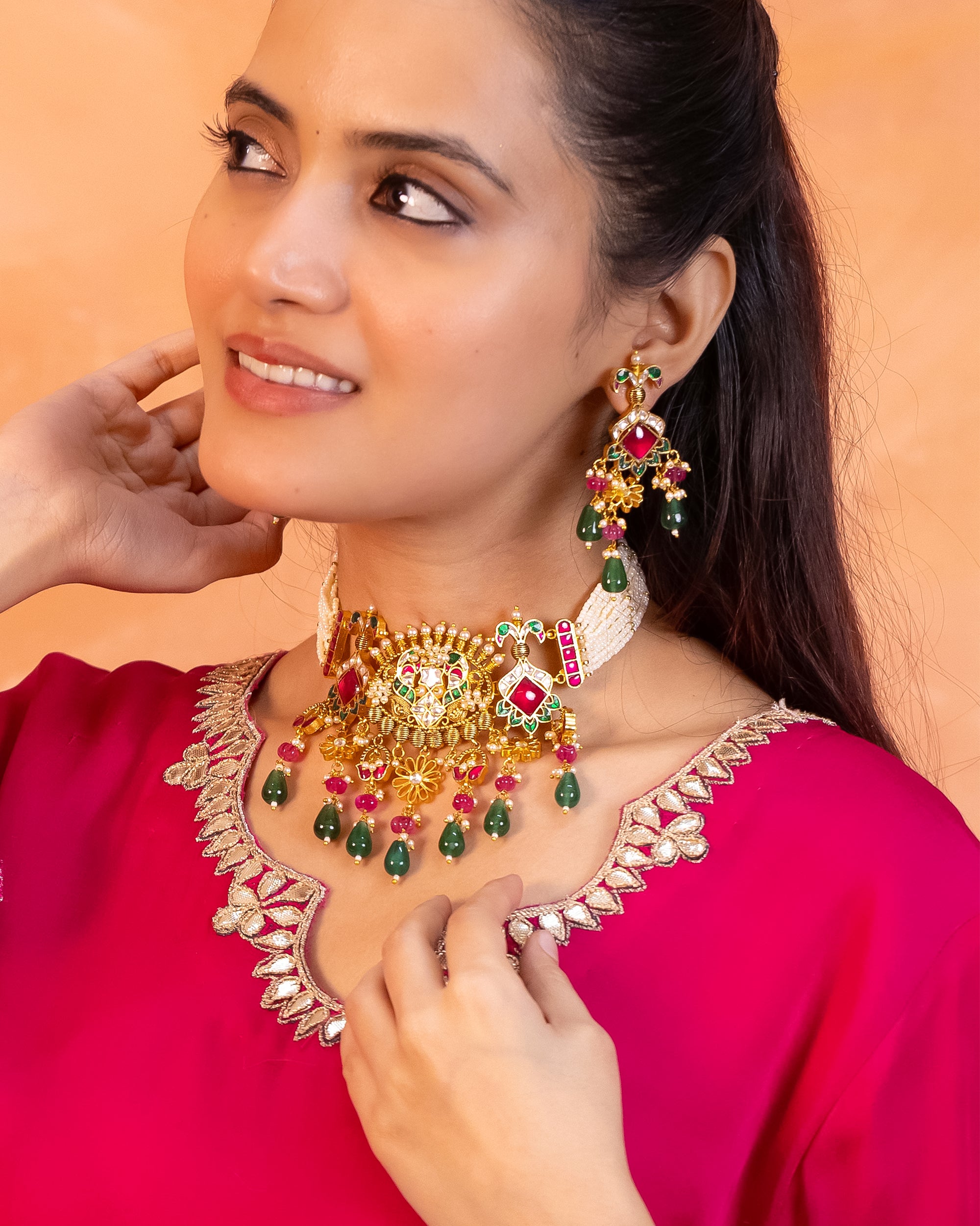 Elegant Gold Plated Choker Necklace Set with Earrings