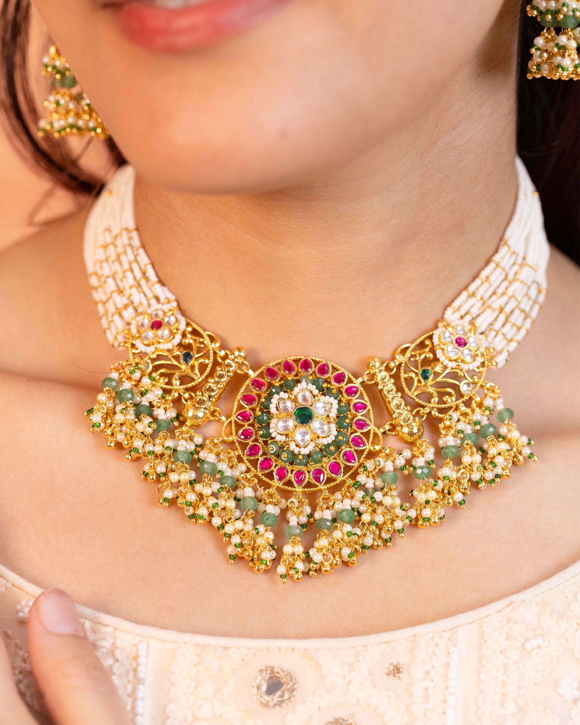 Premium Intricate Choker Necklace Set with Earrings