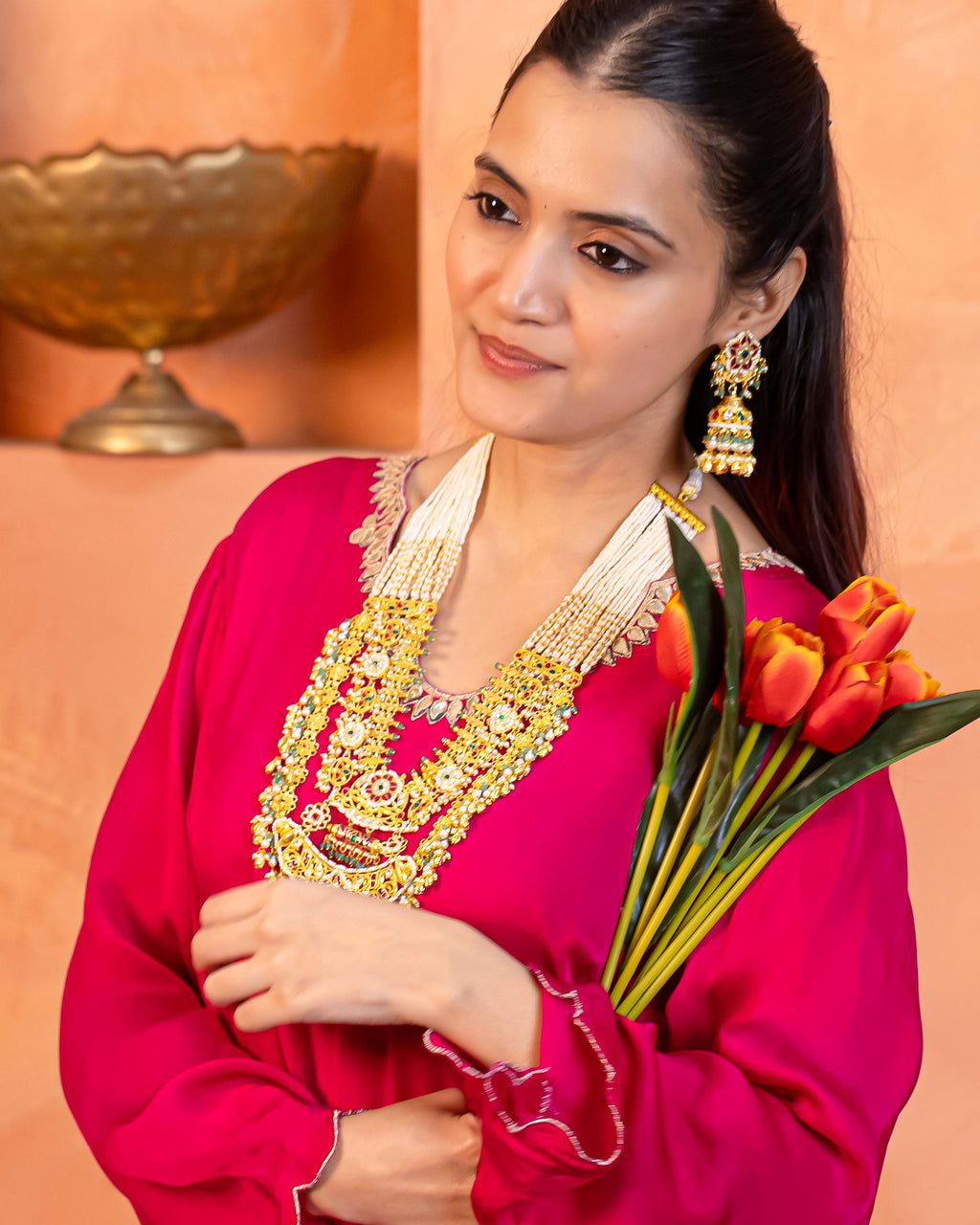 Royal Layered Rani Haar Necklace Set with Earrings