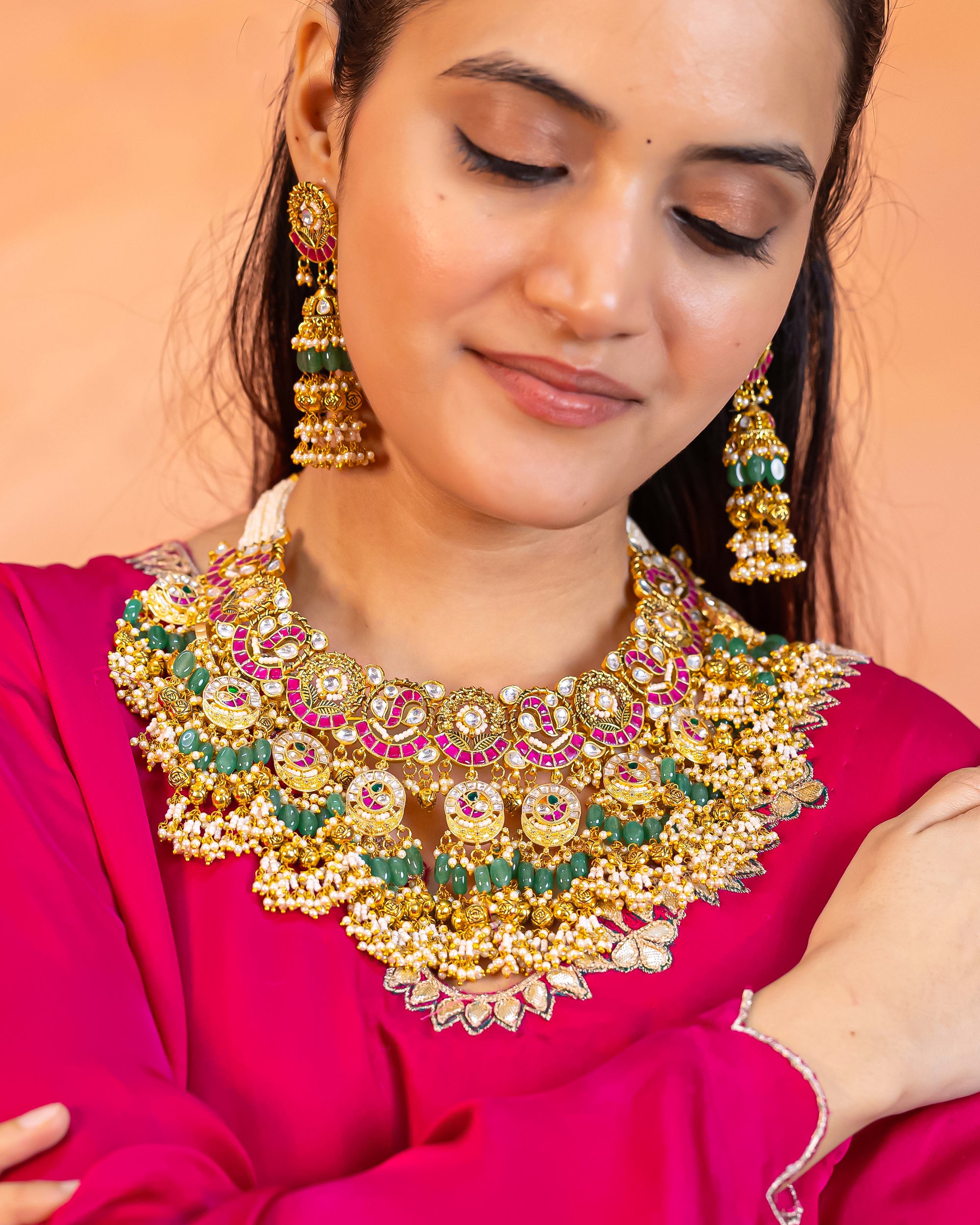 Elegant Gold Plated Choker Necklace Set with Earrings