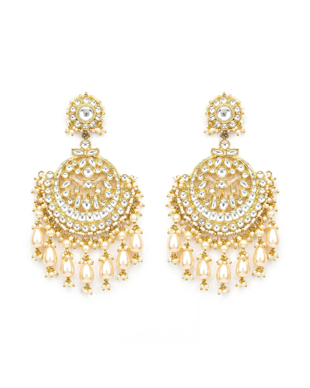 Heritage Chandbali Earrings with Champagne Pearl Teardrops
