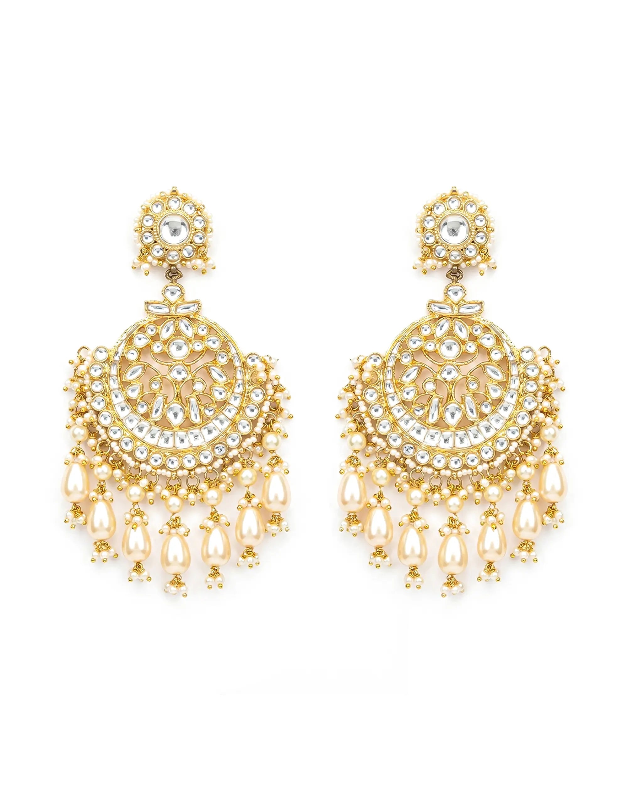 Heritage Chandbali Earrings with Champagne Pearl Teardrops