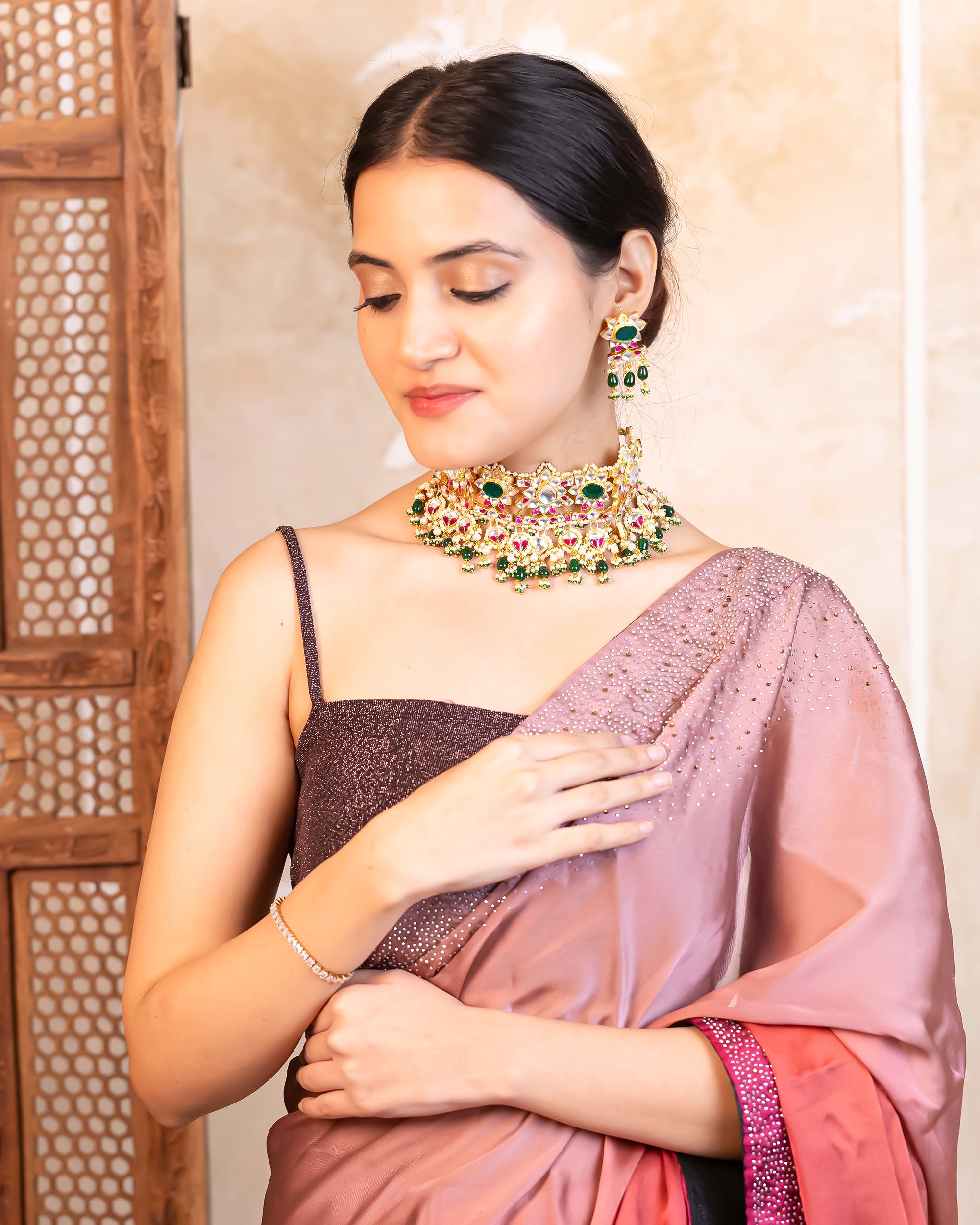 Royal Intricate Choker Necklace Set with Earrings
