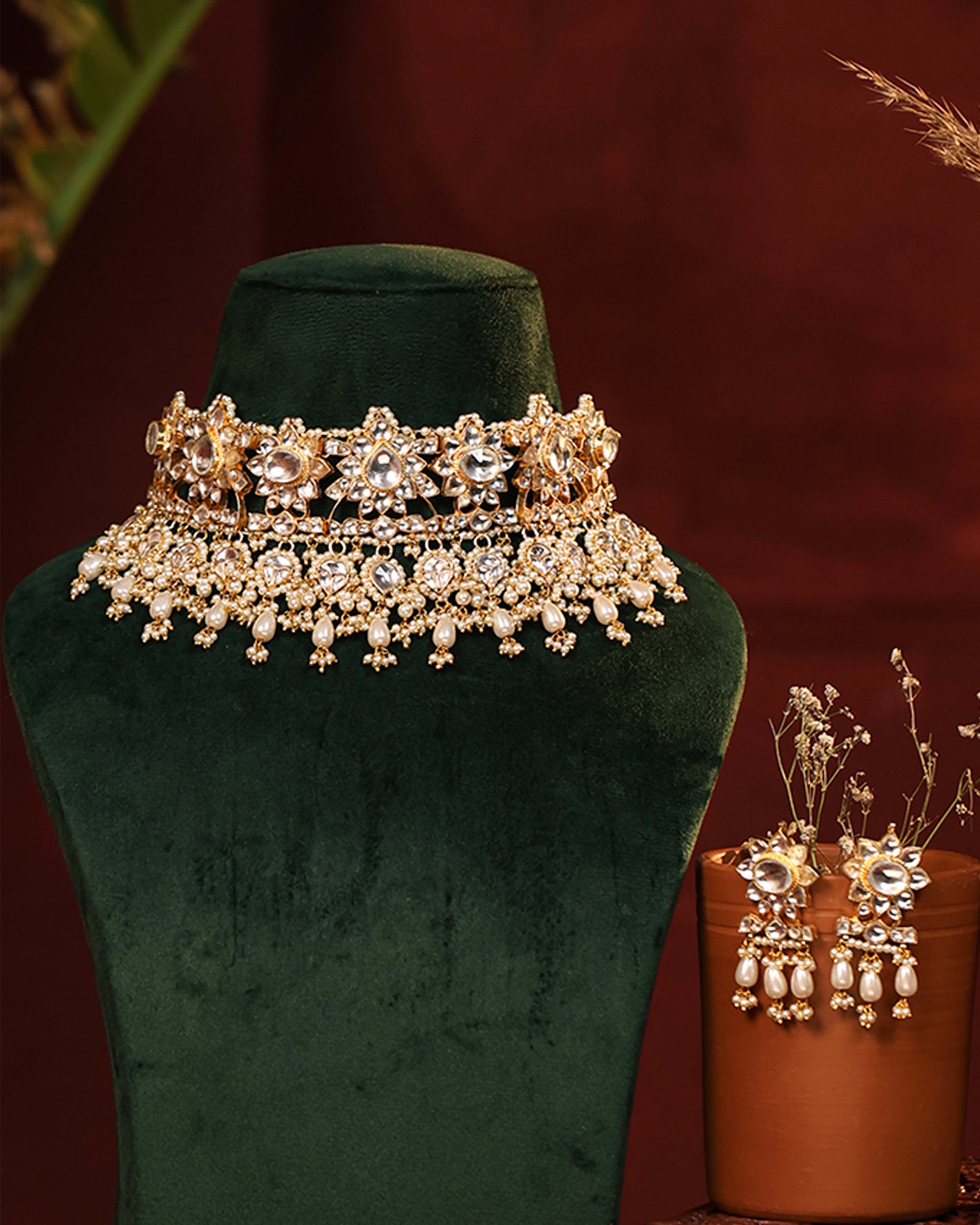 Elegant Traditional Necklace Set with Earrings for Ethnic Wear