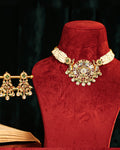 Elegant Gold Finish Choker Necklace Set with Earrings