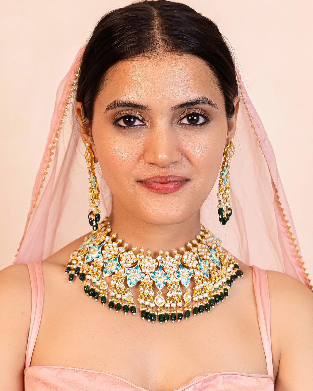 Premium Gold Finish Statement Necklace Set with Earrings