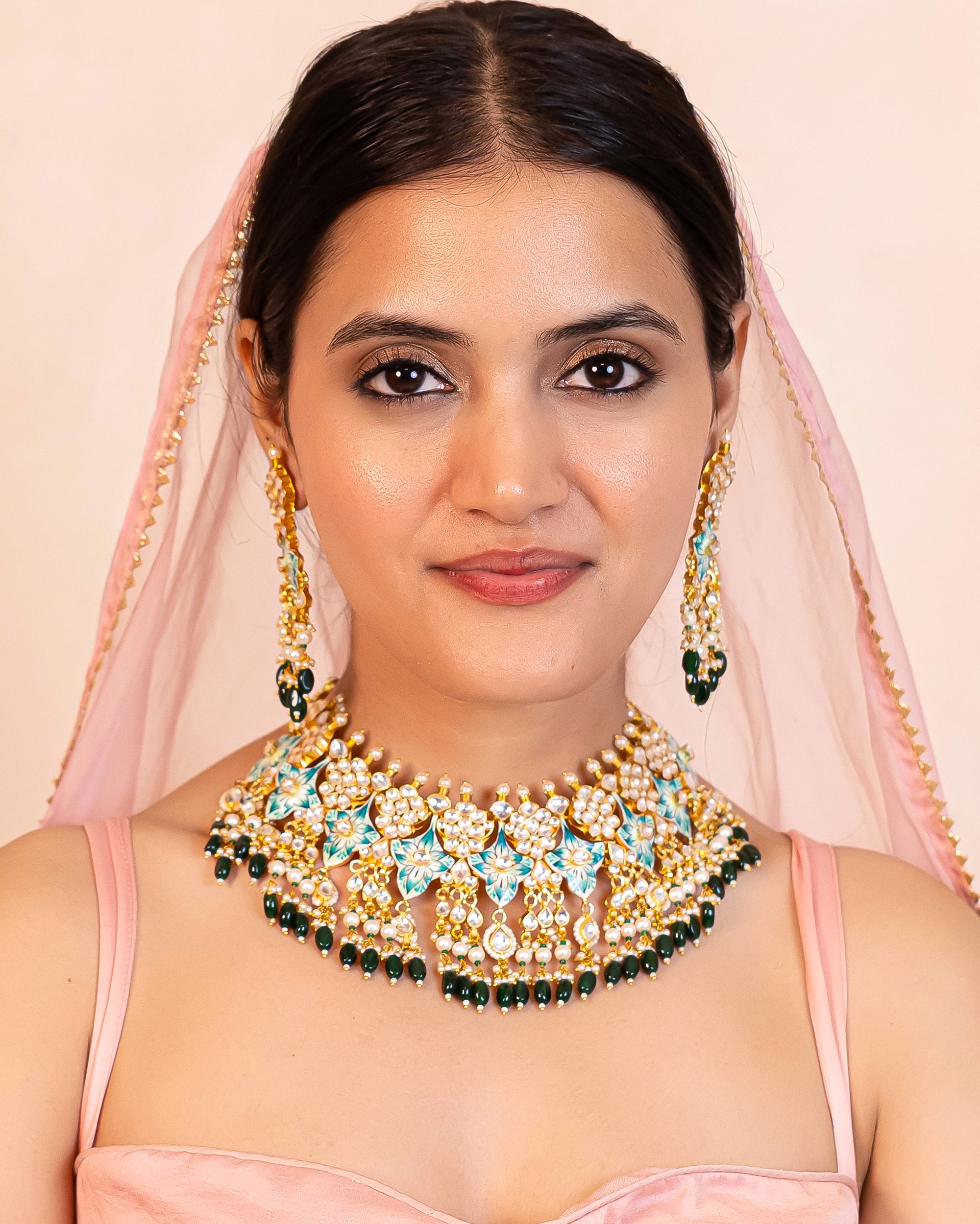 Premium Gold Finish Statement Necklace Set with Earrings
