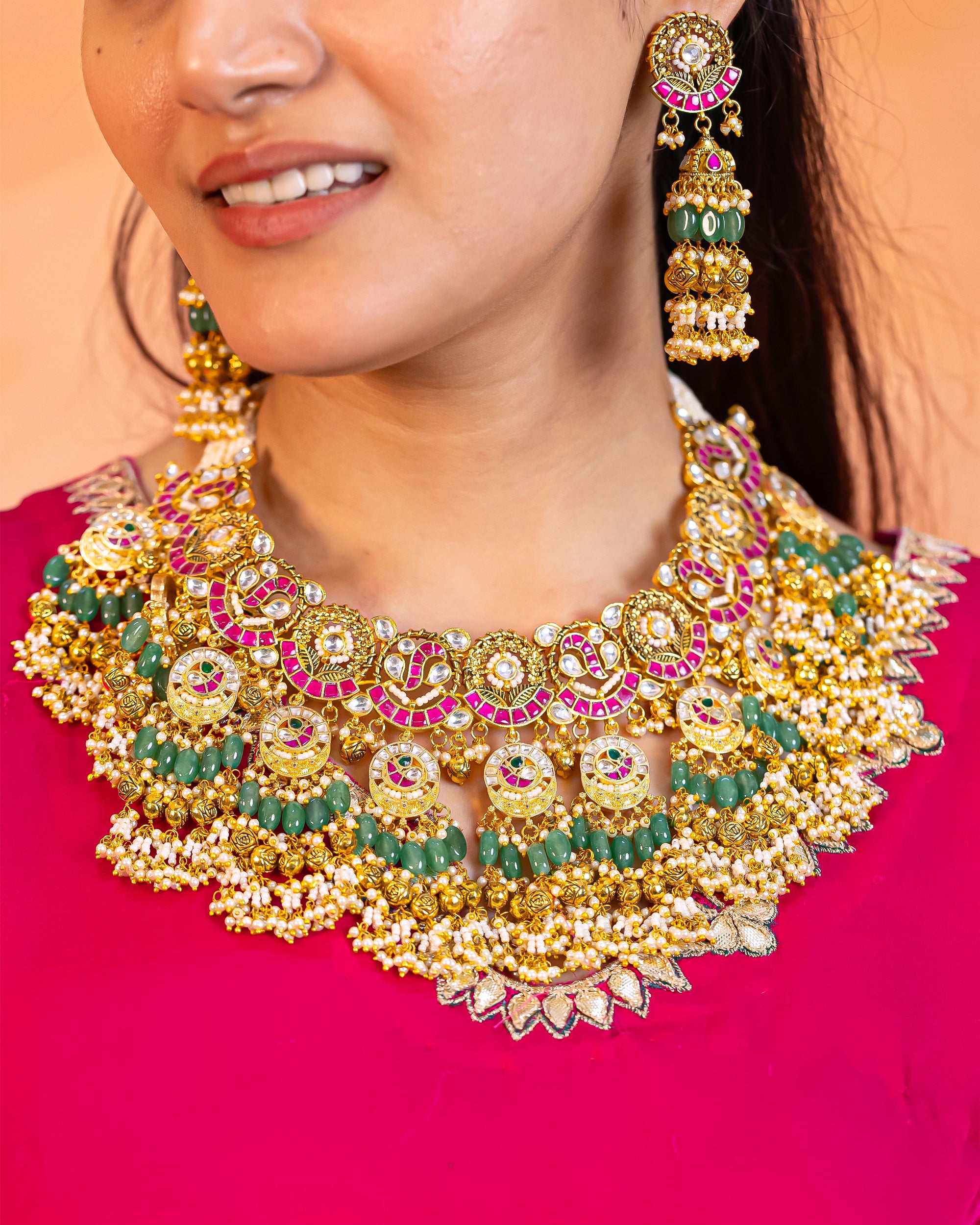 Elegant Gold Plated Choker Necklace Set with Earrings
