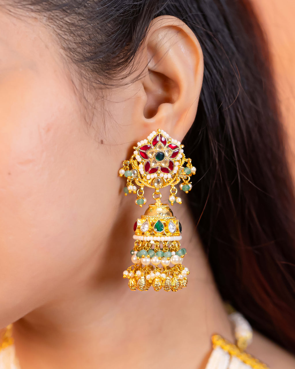 Royal Layered Rani Haar Necklace Set with Earrings
