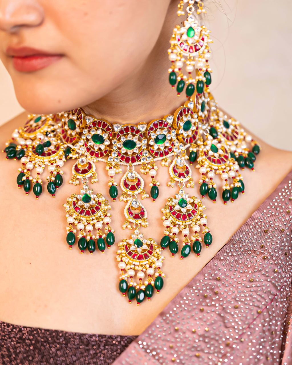 Royal Premium Bridal Necklace Set with Earrings & Tikka