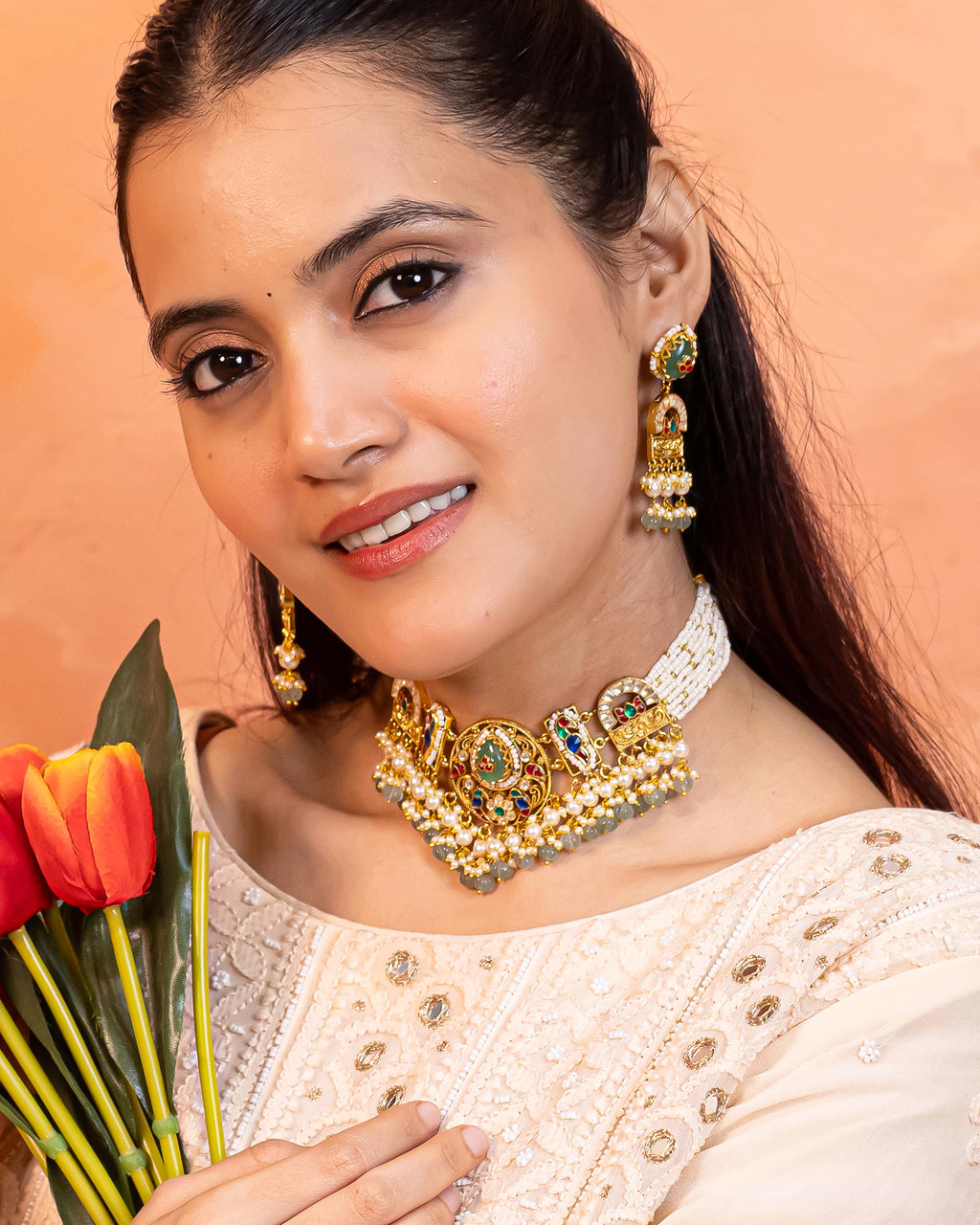 Lightweight Elegant Choker Necklace Set with Earrings