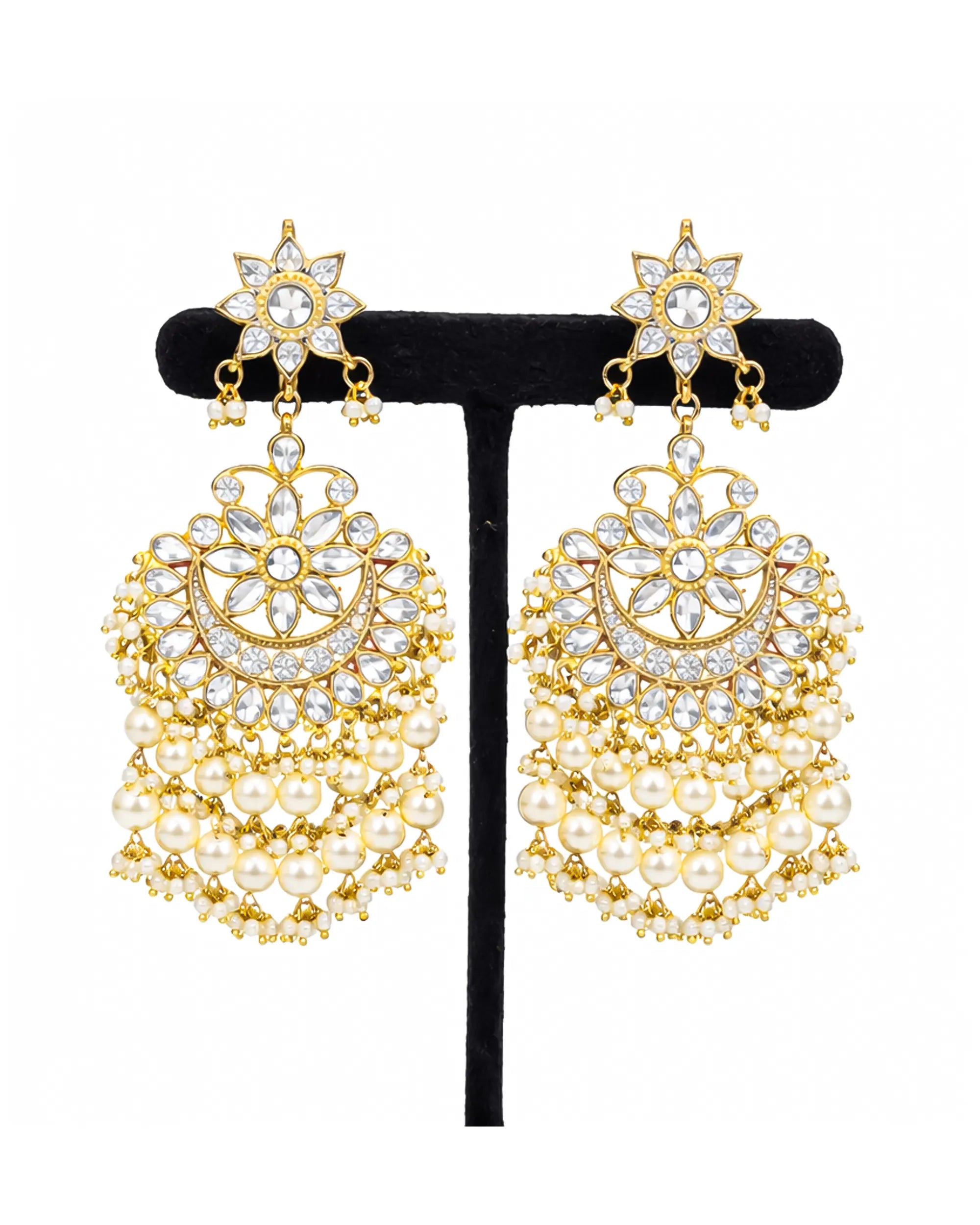 Heritage Pachi Kundan Chandbali Earrings, Pearl Drop Bridal Jewelry