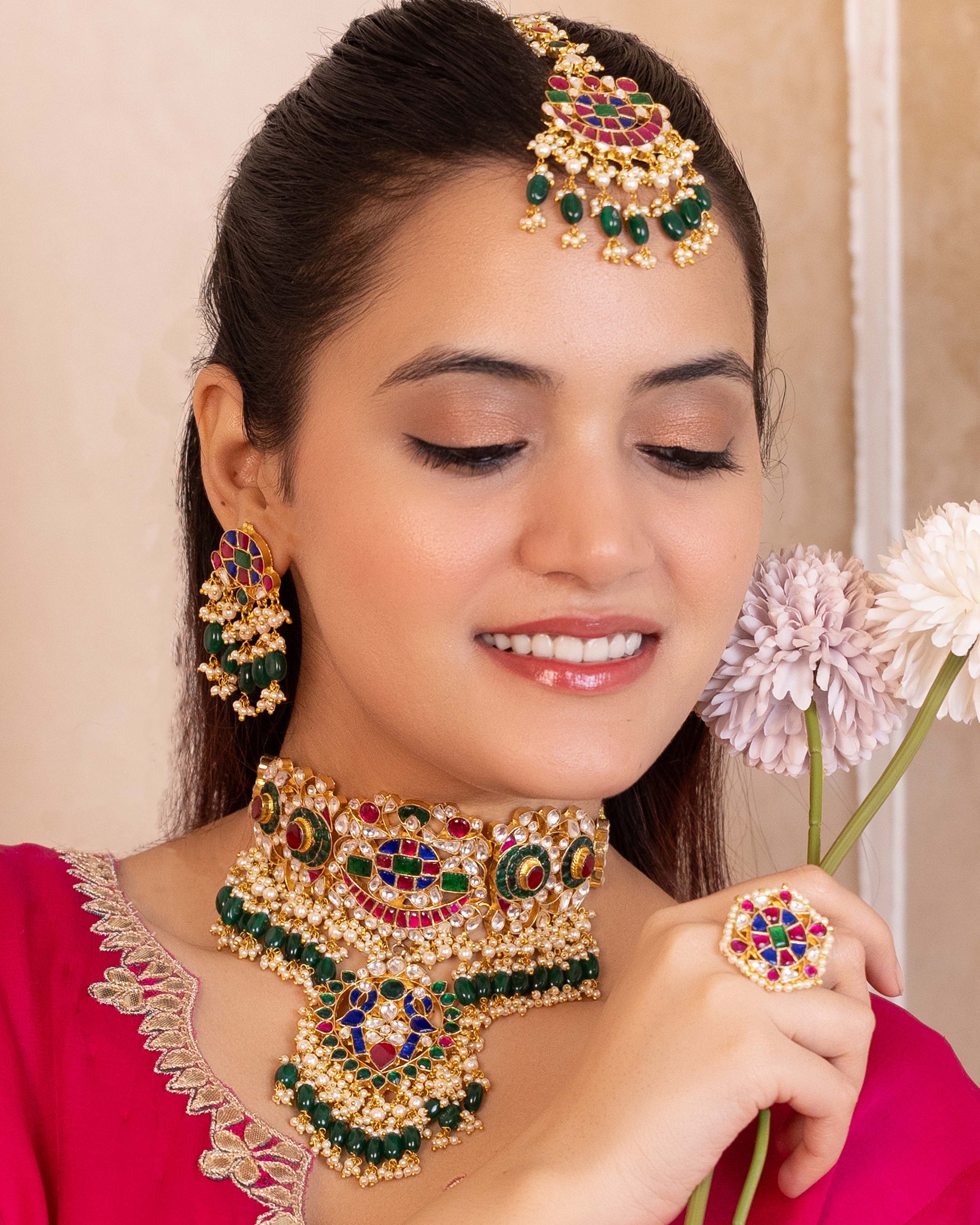 Royal Bridal Necklace Set with Earrings, Tikka & Ring