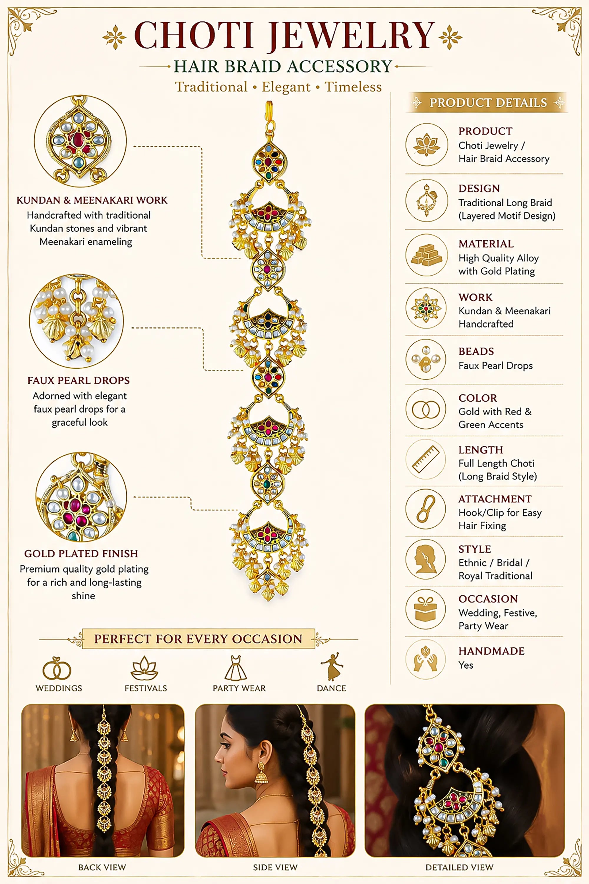 Kundan Meenakari Bridal Choti