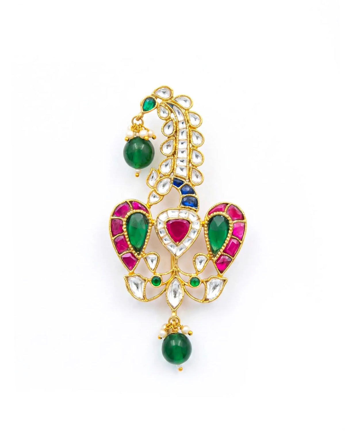 Royal Groom Sarpech Turban Brooch, Gold Plated Bird Kundan Emeralds